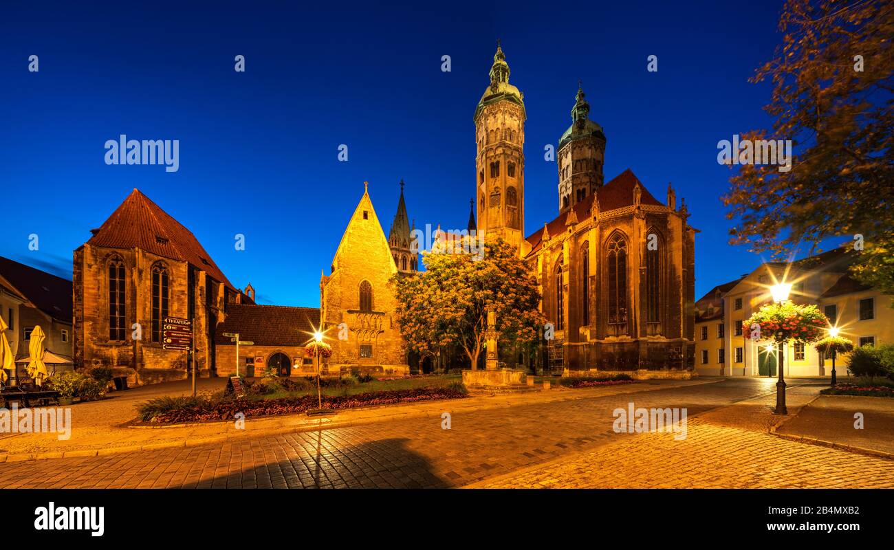 Germania, Sassonia-Anhalt, Naumburg, Cattedrale di Naumburg di San Pietro e Paolo, Patrimonio Mondiale dell'UNESCO, colpo notturno Foto Stock