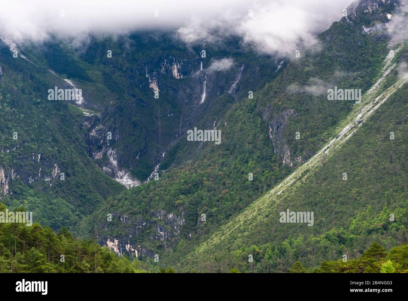 Blue Moon Valley ai piedi Del Jade Dragon Snow Mnt (Yulong Xue Shan) a Lijiang, provincia di Yunnan, Cina. Foto Stock