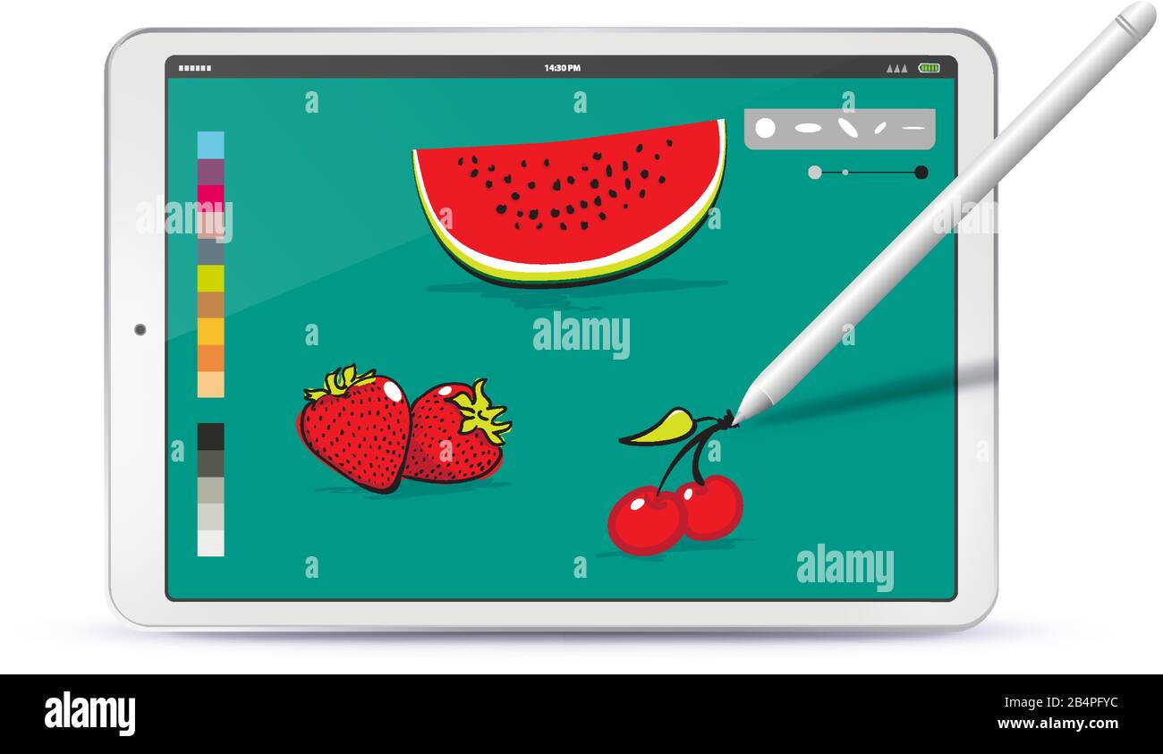 Disegnare frutti con Tablet PC e Pen Vector Illustration Illustrazione Vettoriale