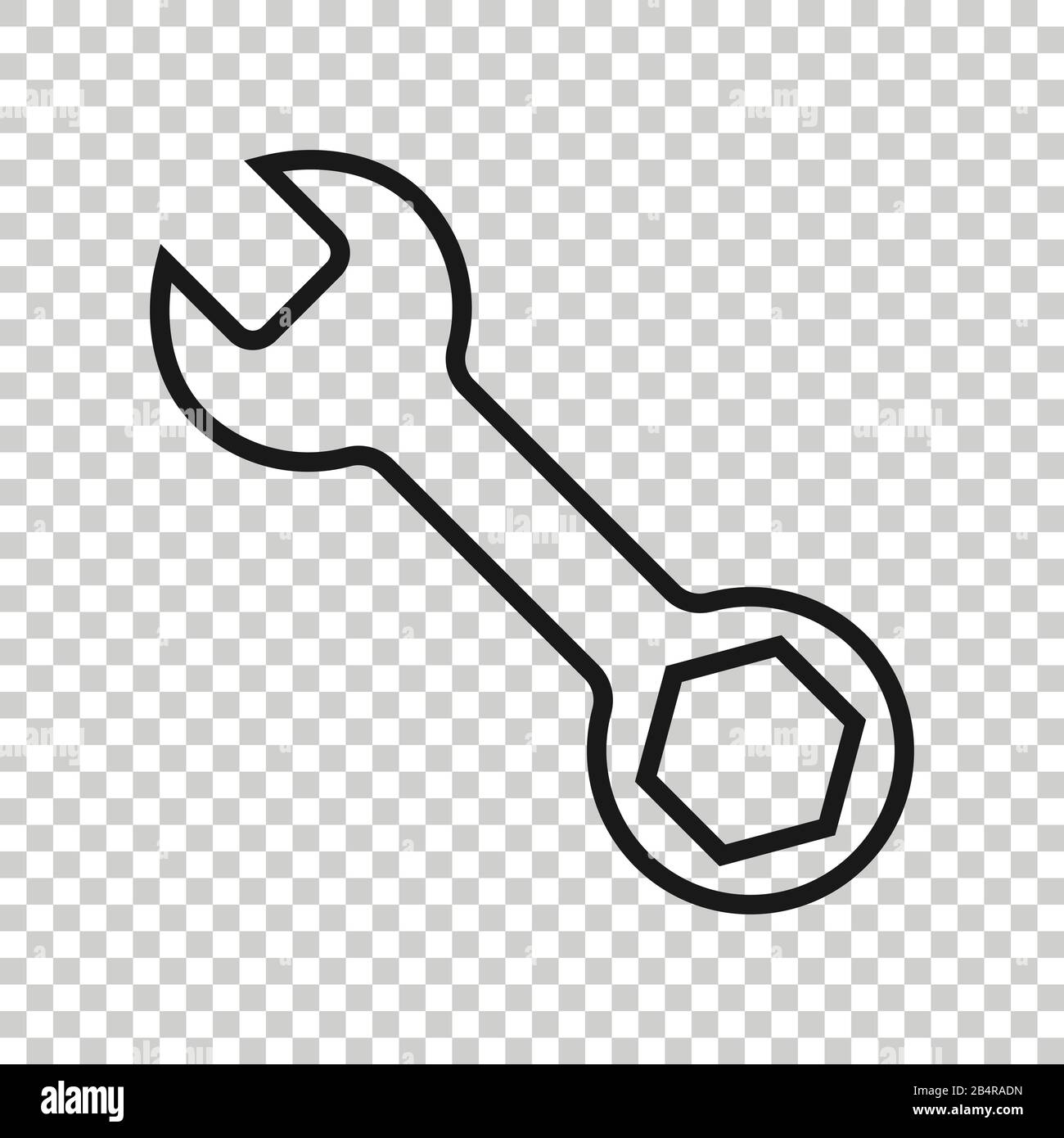 Icona a forma di chiave inglese in stile appartamento. Chiave Chiave illustrazione vettoriale bianco su sfondo isolato. Riparare le attrezzature business concetto. Illustrazione Vettoriale