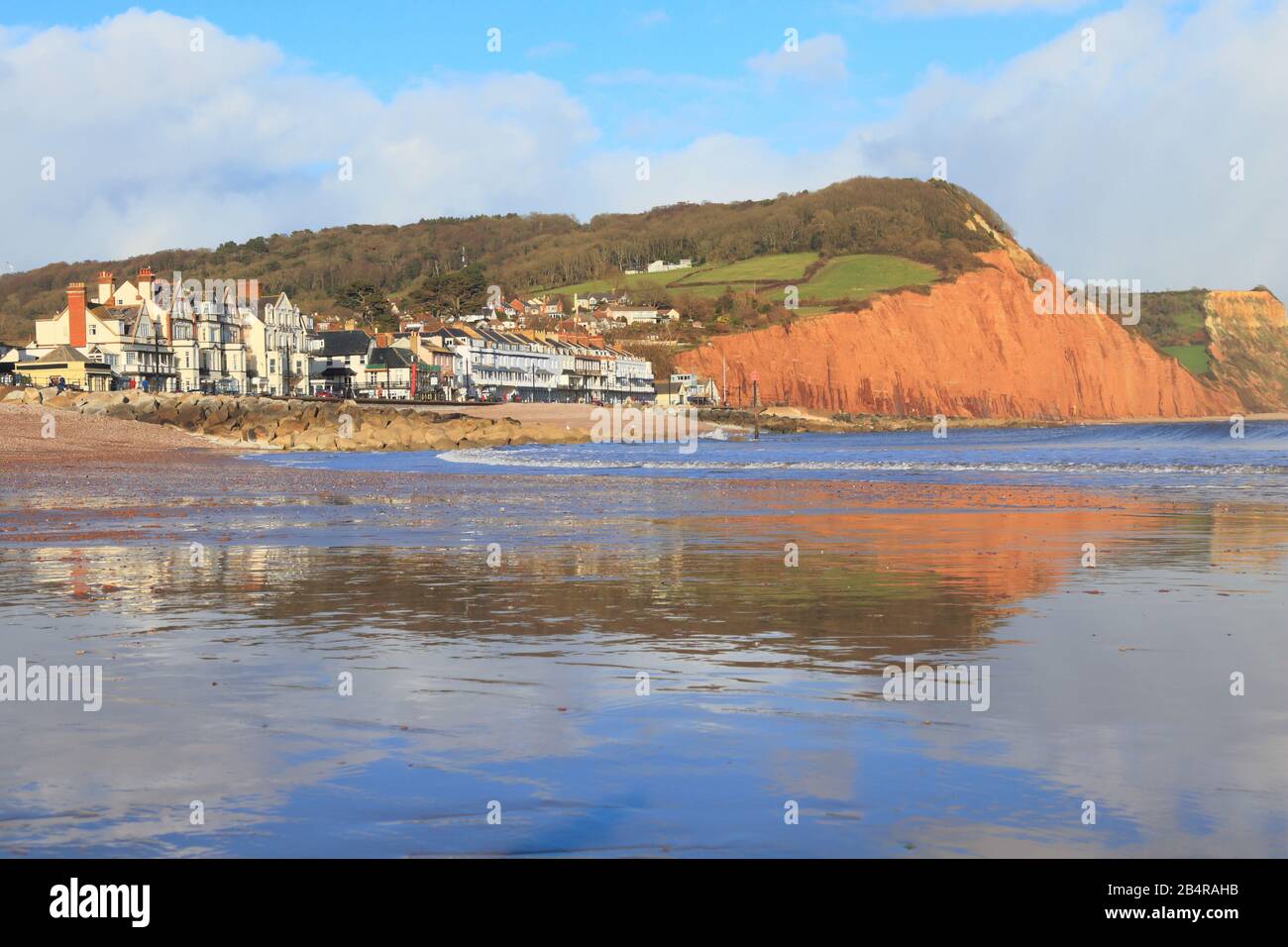 Spiaggia di sabbia a Sidmouth, Devon durante la bassa marea Foto Stock