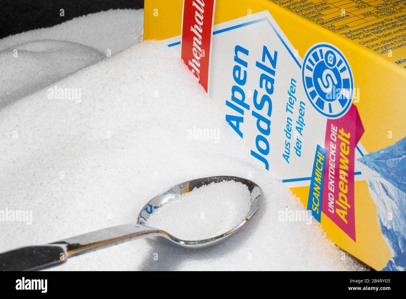 Sale iodato, sale di tabella normale, arricchito con iodio, Foto Stock