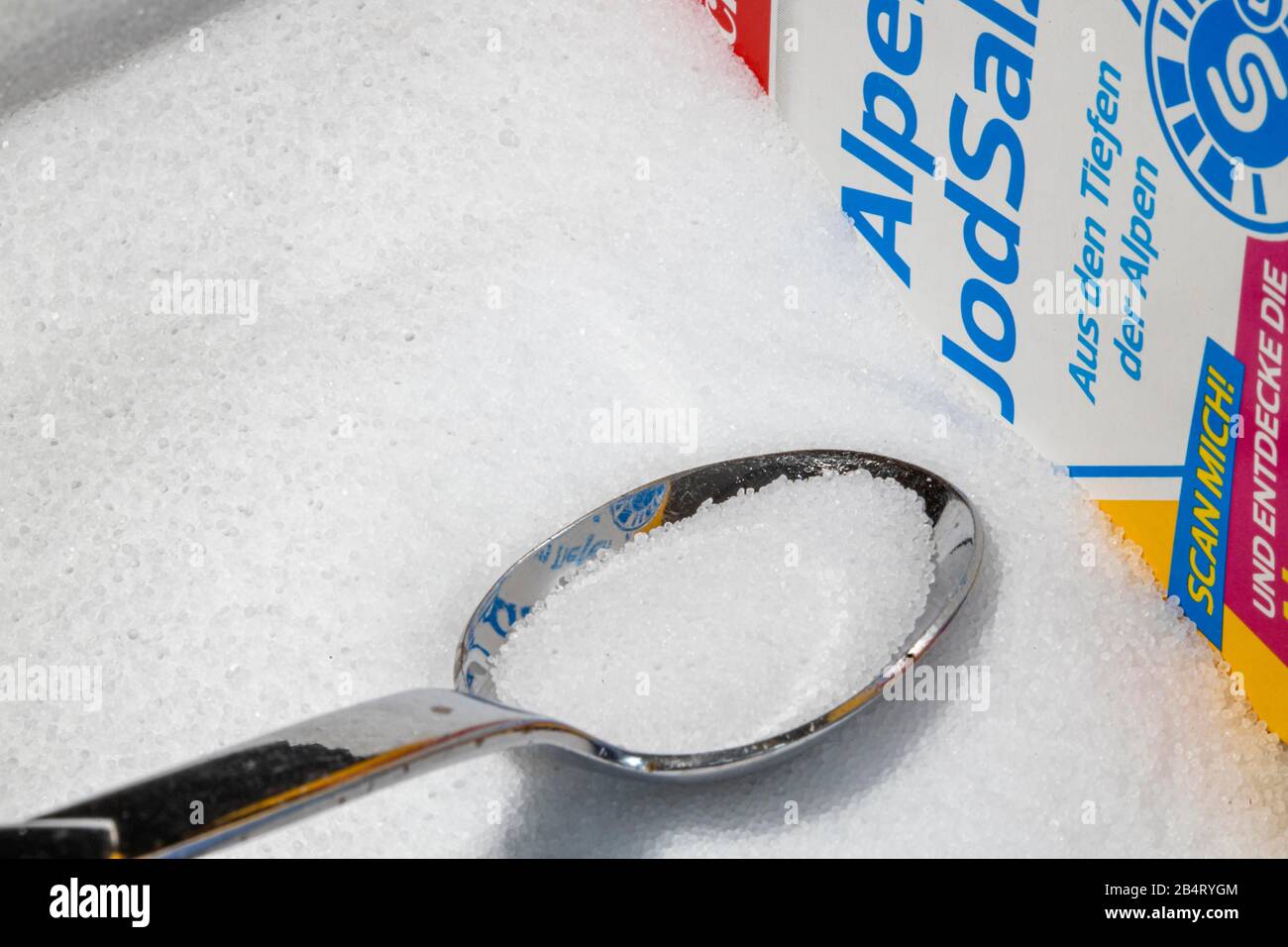 Sale iodato, sale di tabella normale, arricchito con iodio, Foto Stock