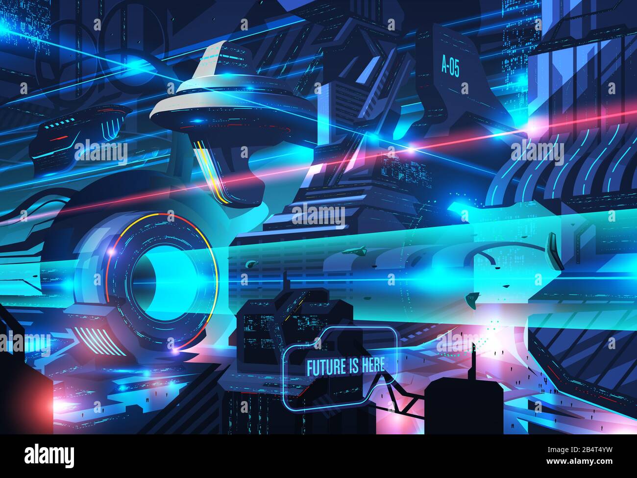 Un'immagine di una città futuristica nell'arte della vettorizzazione Illustrazione Vettoriale