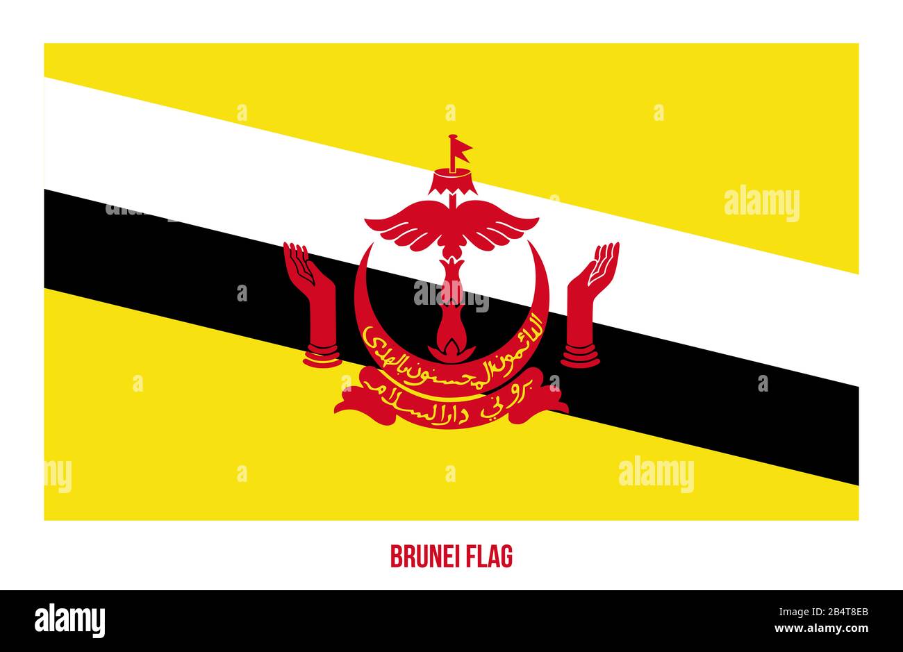Illustrazione Vettore Bandiera Brunei Su Sfondo Bianco. Bandiera Nazionale Del Brunei. Foto Stock