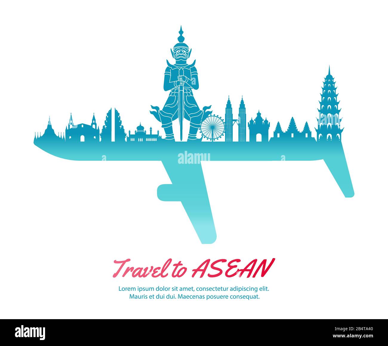 I punti di riferimento dell'ASEAN e parte di un altro lato sembrano simboli di piano in base all'arte concettuale, illustrazione vettoriale Illustrazione Vettoriale