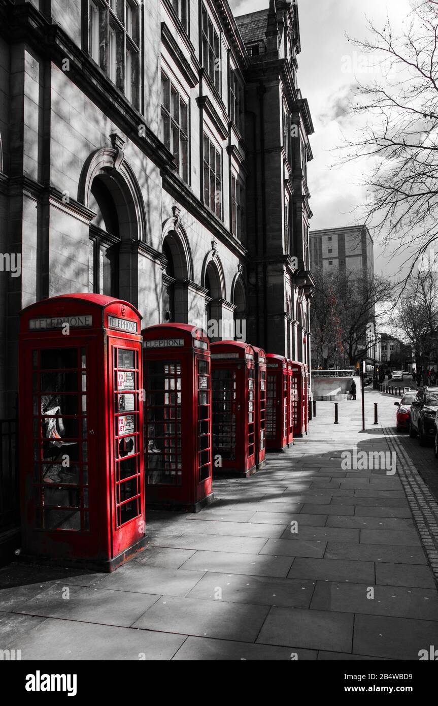 In tutto il Regno Unito - vecchie scatole telefoniche in Preston City Centre Foto Stock