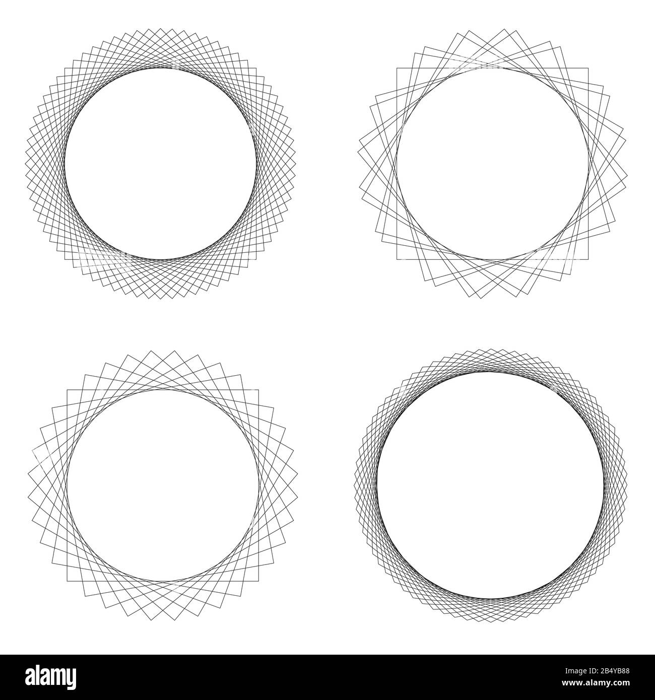 Set di 4 cornici di bordo decorative rotonde. Elementi di progettazione per loghi, web, illustrazioni. Illustrazione del vettore Illustrazione Vettoriale