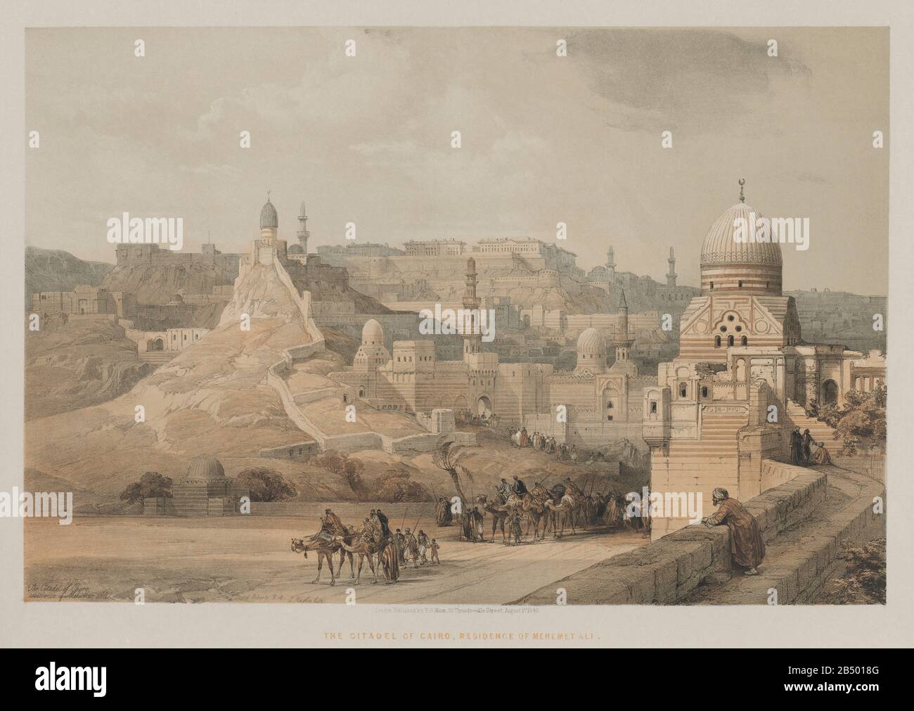 La Cittadella del Cairo, residenza di Mehemet Ali 1849 litografia a colori di David Roberts (1796-1864). Una ristampa in incisione di Louis Haghe è stata pubblicata in un libro 'The Holy Land, Syria, Idumea, Arabia, Egitto e Nubia. Nel 1855 da D. Appleton & Co., 346 & 348 Broadway a New York. Foto Stock