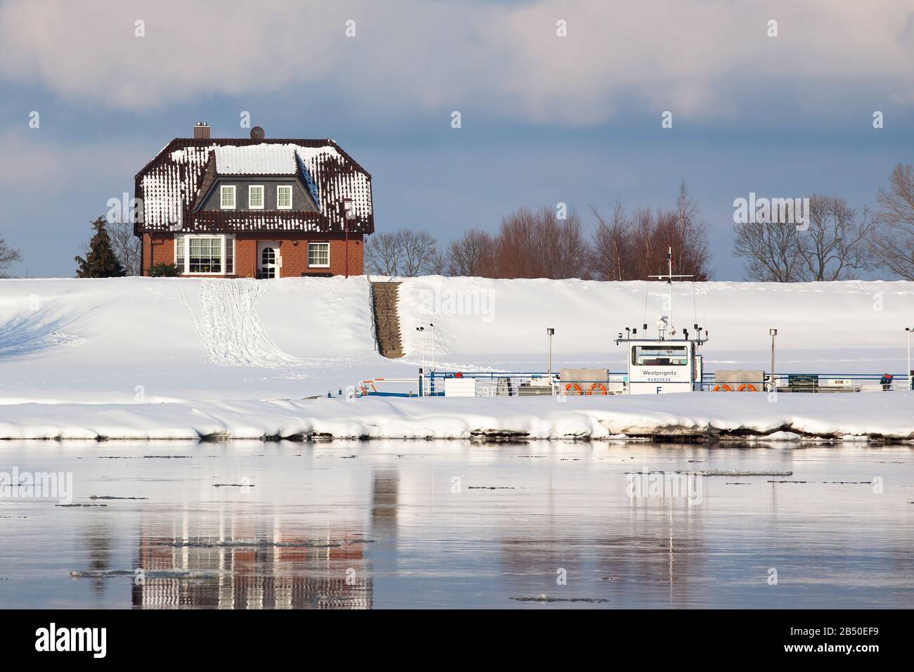 Elbfhre Pevestorf, Elbtalaue, Wendland Foto Stock