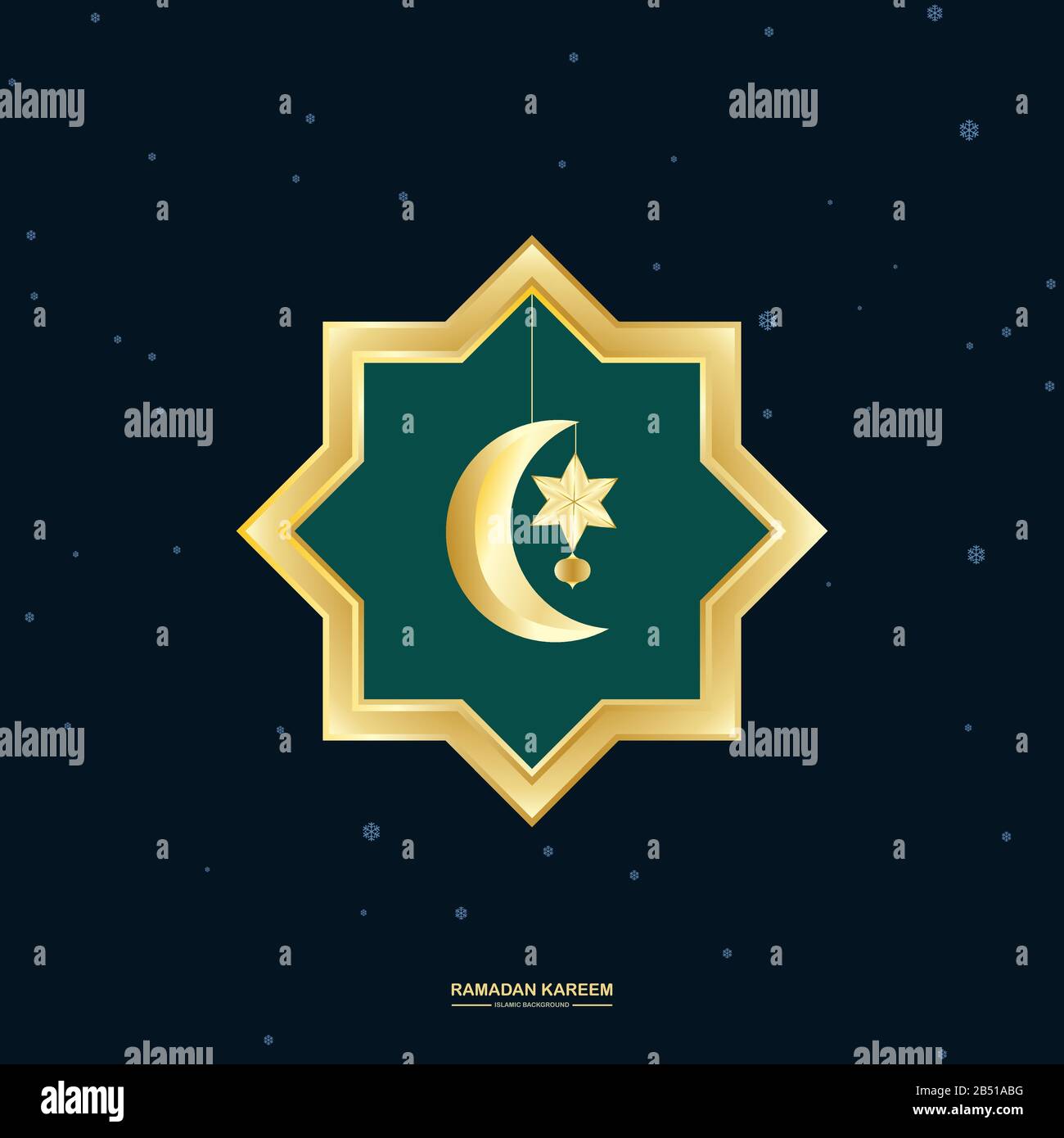 Ramadan luna, stelle. Decorazione di festa. Stella d'oro e luna. Biglietto d'auguri, banner o invito per il mese musulmano di Holly Ramadan Kareem. Ramadan Kareem Illustrazione Vettoriale