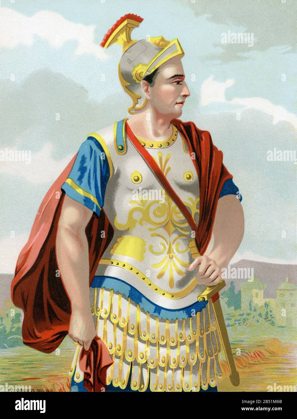 Vecchio ritratto litografico a colori. Pompeo, Cneo Pompeo O Cneo Pompeo Magno, Gneo Pompeo Magnus. Conosciuto come Pompeo il Grande o Pompeo il Triunviro, Foto Stock