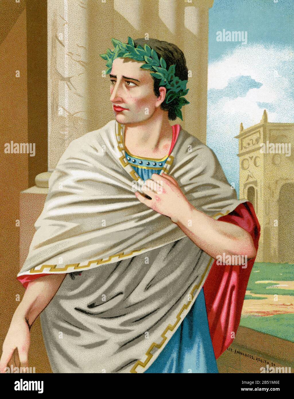Vecchio ritratto litografico a colori. Gaio Giulio Cesare o Gaio Giulio Cesare (100-44 a.C.) Fu un romano politico e militare del primo secolo. C. membro di Foto Stock