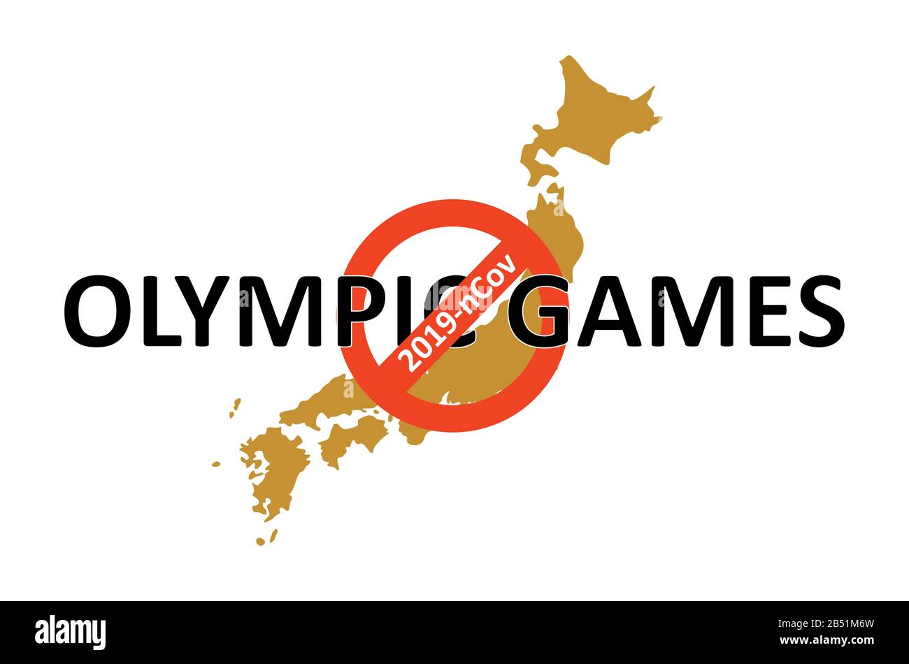 Il divieto delle Olimpiadi. Cancellazione delle Olimpiadi del 2020 in Giappone a causa del coronavirus 2019-nCov, covid-19 Illustrazione Vettoriale