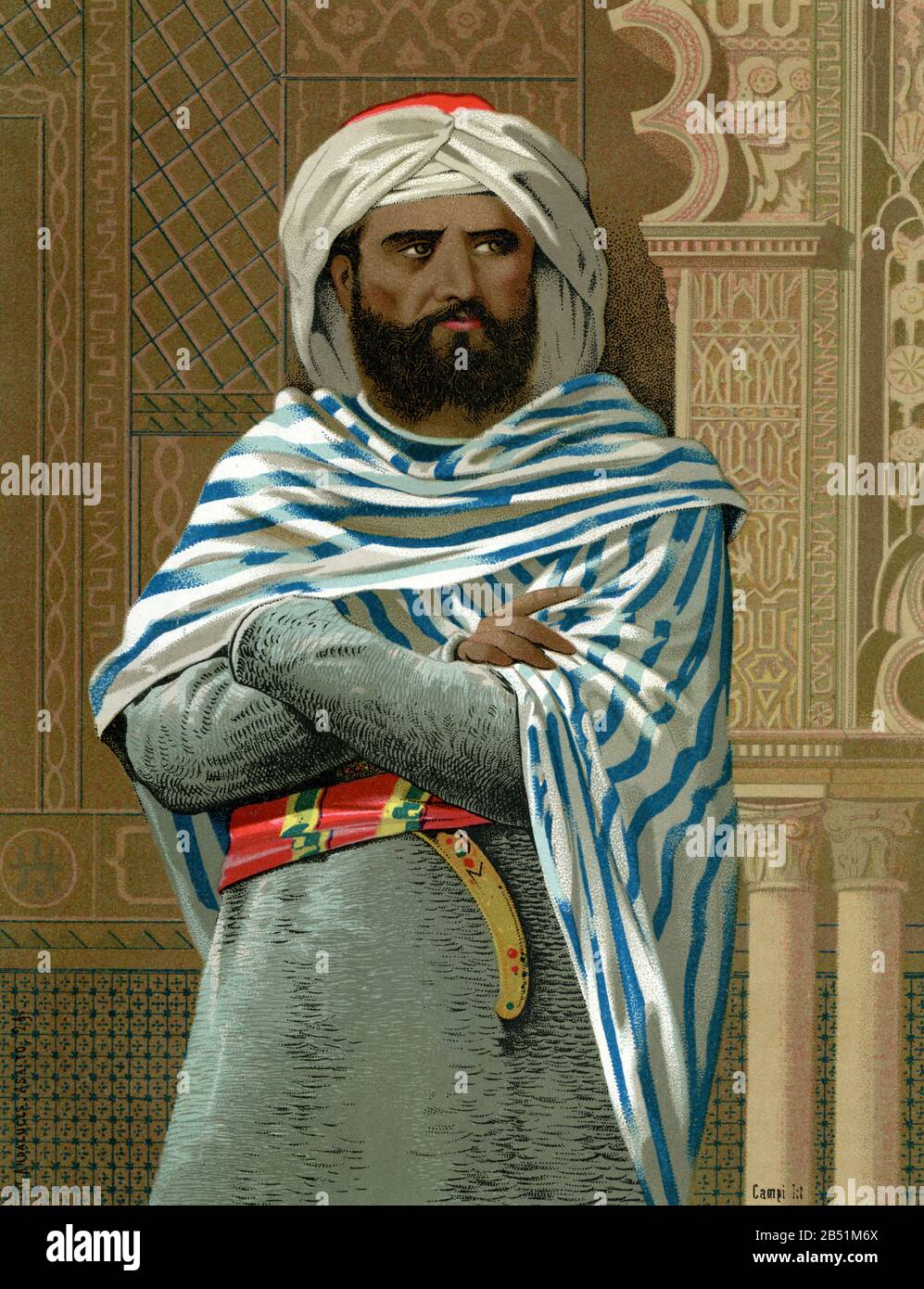 Vecchio ritratto litografico a colori. Abderramán i, Abd al-Rahman i, Abdul Rahman i, al-Dājil. Abd ar-Rahman ibn Mu‘awiya ibn Hisham ibn ‘Abd al-Málik (Dama Foto Stock