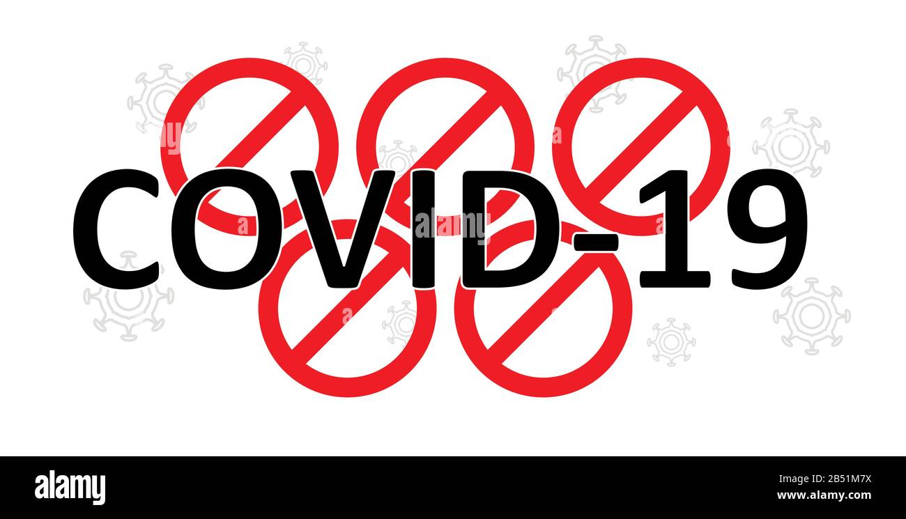 Il divieto dei giochi olimpici. Cancellazione dei giochi olimpici del 2020 in Giappone a causa del coronavirus 2019-nCov, covid-19. Cerchi fatti di divieto rosso Illustrazione Vettoriale