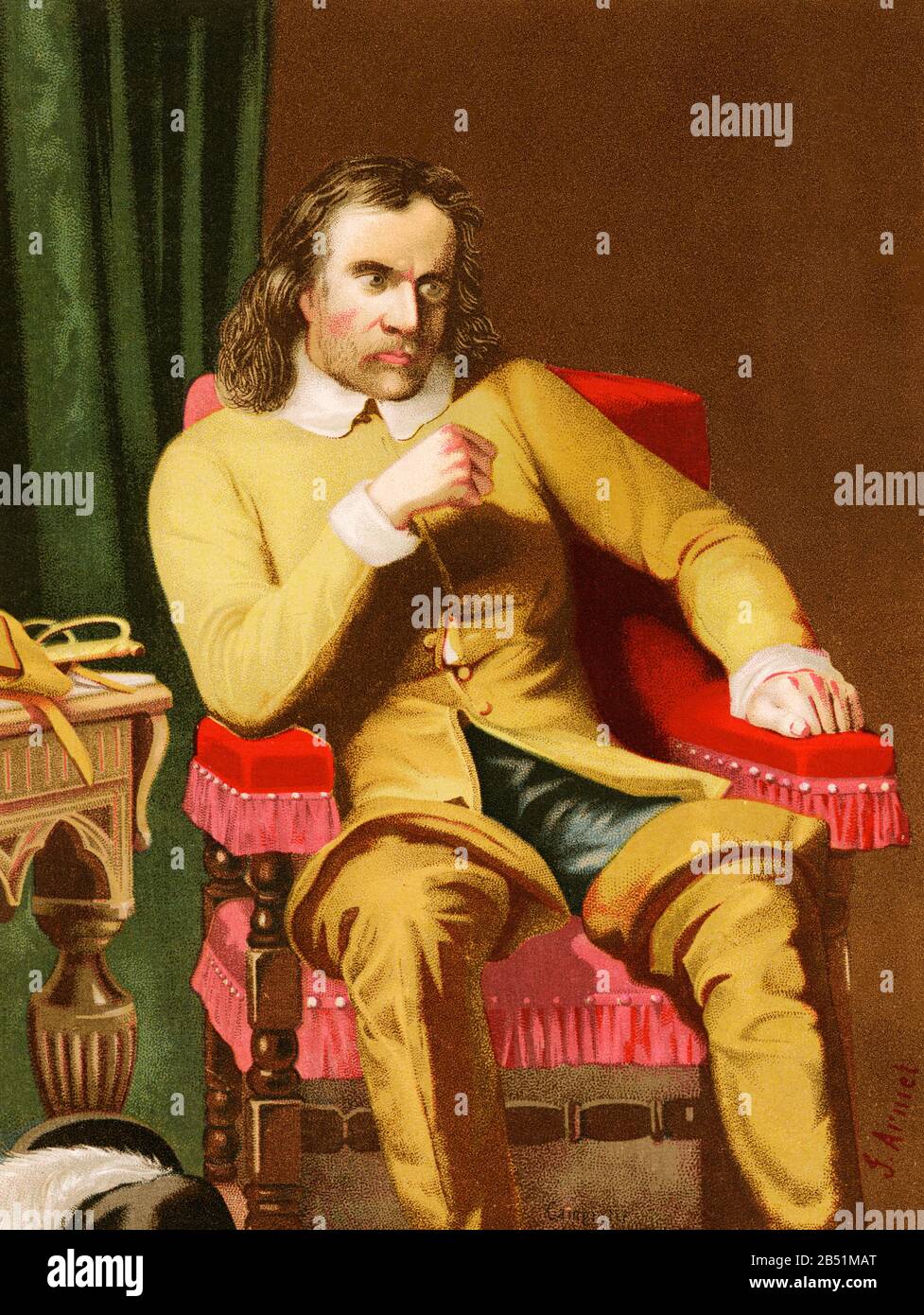 Vecchio ritratto litografico a colori. Oliver Cromwell (Huntingdon 1599 - Londra 1658), leader politico e militare inglese. Ha trasformato l'Inghilterra in un repub Foto Stock