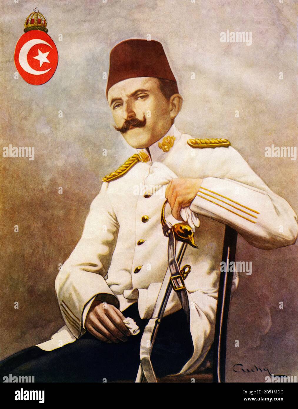 Ritratto a colori di Ismail Enver (1881 - 1922), chiamato Enver Pachá o Enver Bey, era un ufficiale dell'Impero Ottomano e leader del giovane Turchi Revo Foto Stock