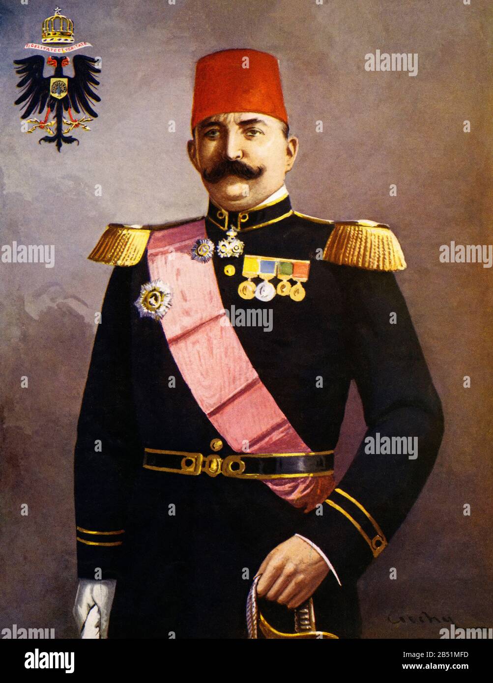 Ritratto a colori di Essad Pasha. Essa Tottani (Tirana 1863 – Parigi 1920) è stato un . Si unì al movimento dei giovani Turchi, c. Foto Stock