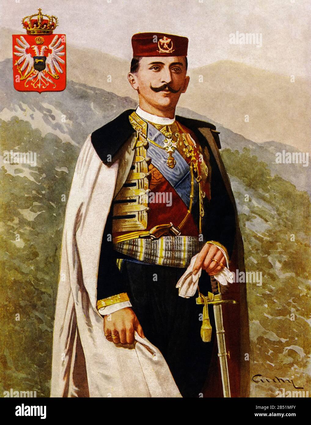 Ritratto a colori del Principe Mirko Dimitri Petrović-Njegoš del Montenegro (1879 - 1918), secondo figlio del Re Nicola i del Montenegro e di Milena Vukotić. Pr Foto Stock