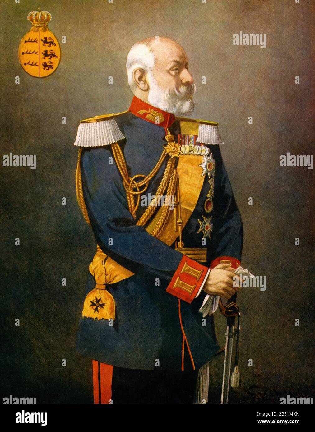 Ritratto a colori di Guglielmo II di Wuerttemberg (Stoccarda 1848 – Bebenhausen 1921), fu il quarto re di Wuerttemberg. Prima guerra mondiale Foto Stock