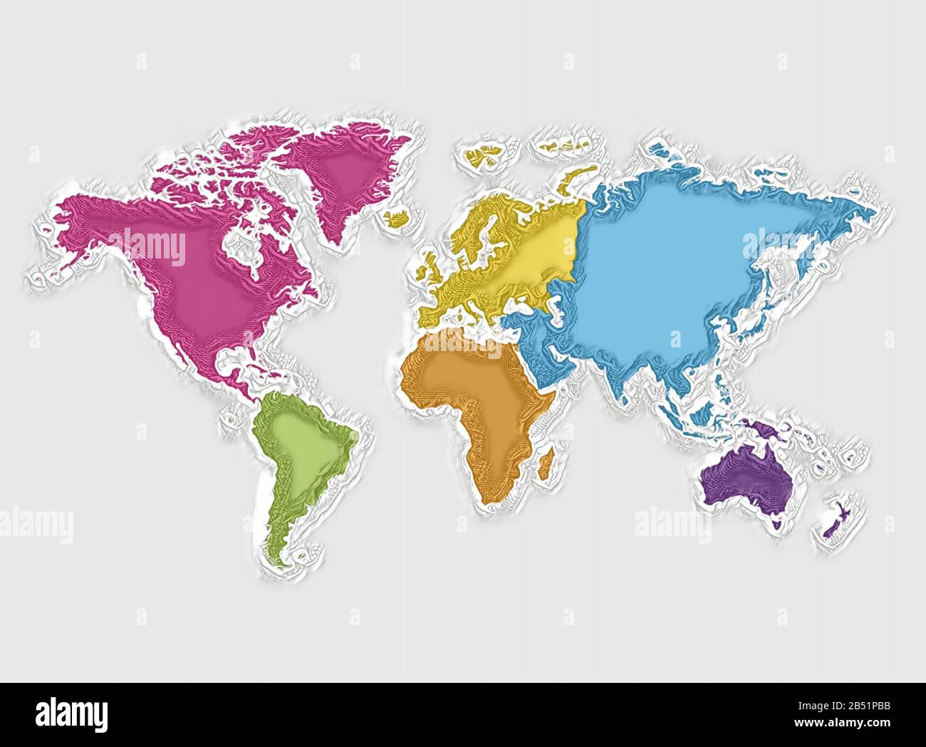 Mappa del mondo e continenti colorati, texture astratta Foto Stock