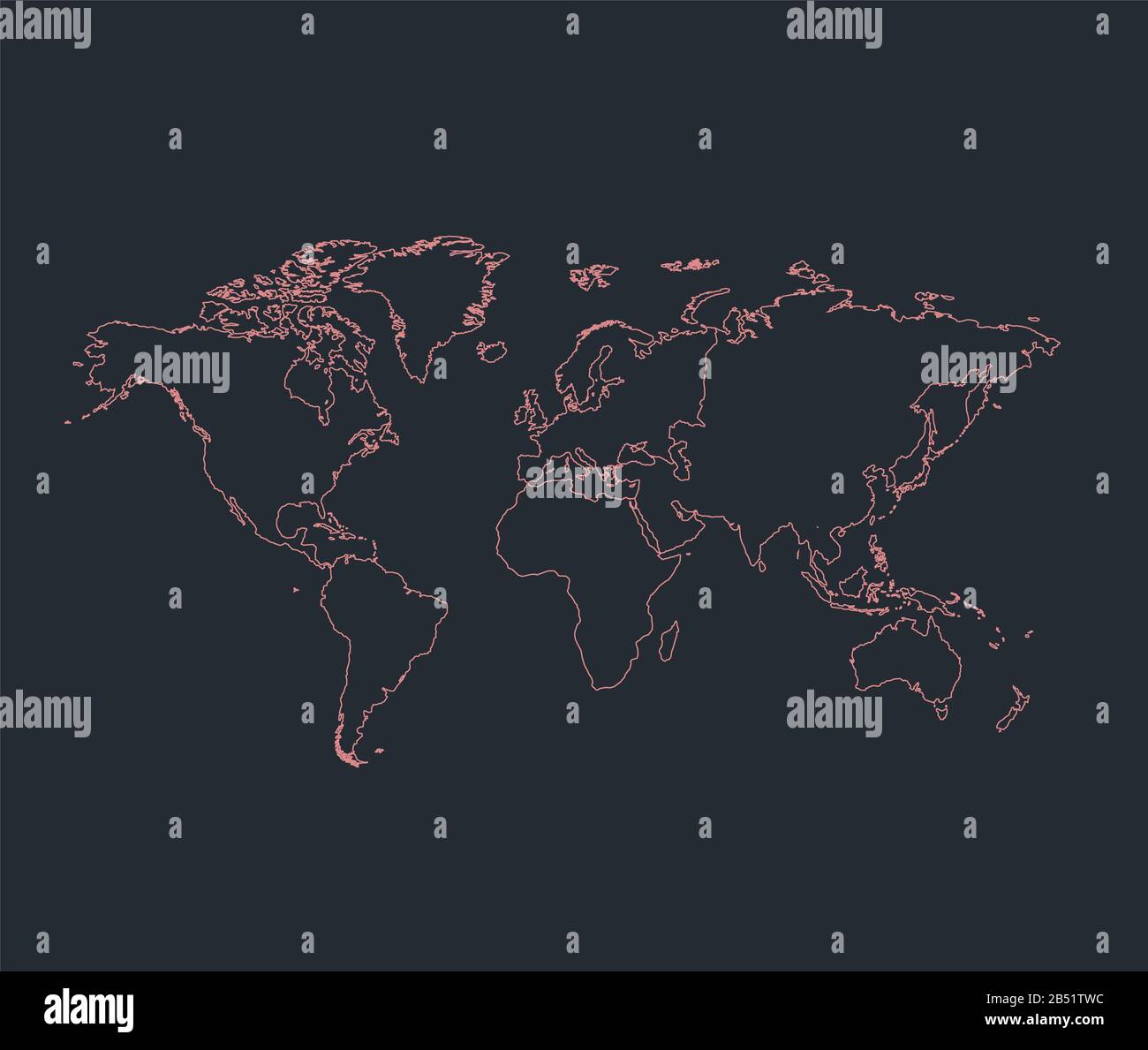 Infografiche World map outline, flat design, colore blu arancio bianco Foto Stock