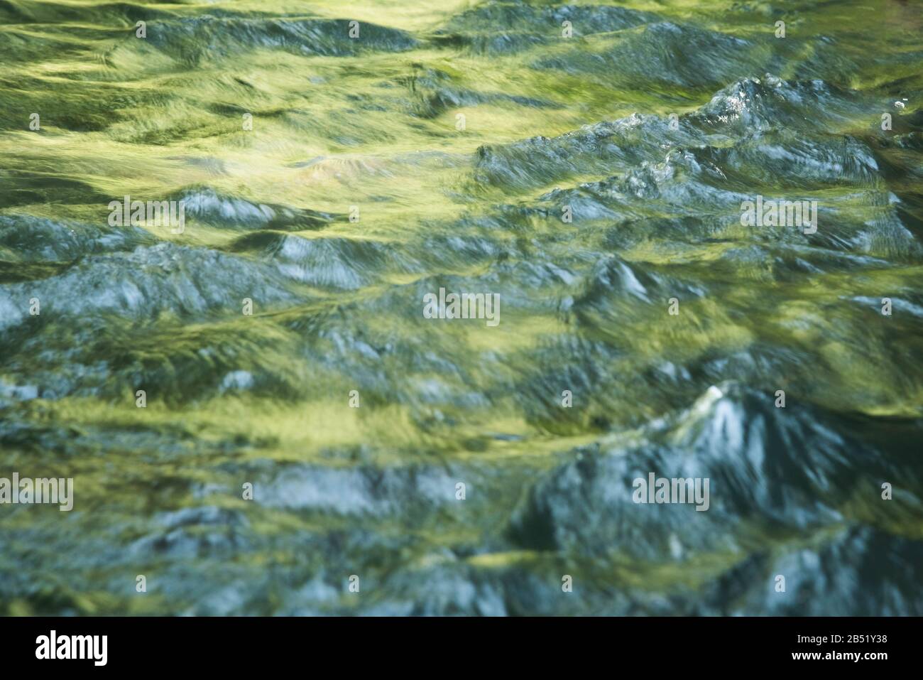 Acqua verde brillante, superficie di un fiume che scorre, fiume Iguazu Foto Stock