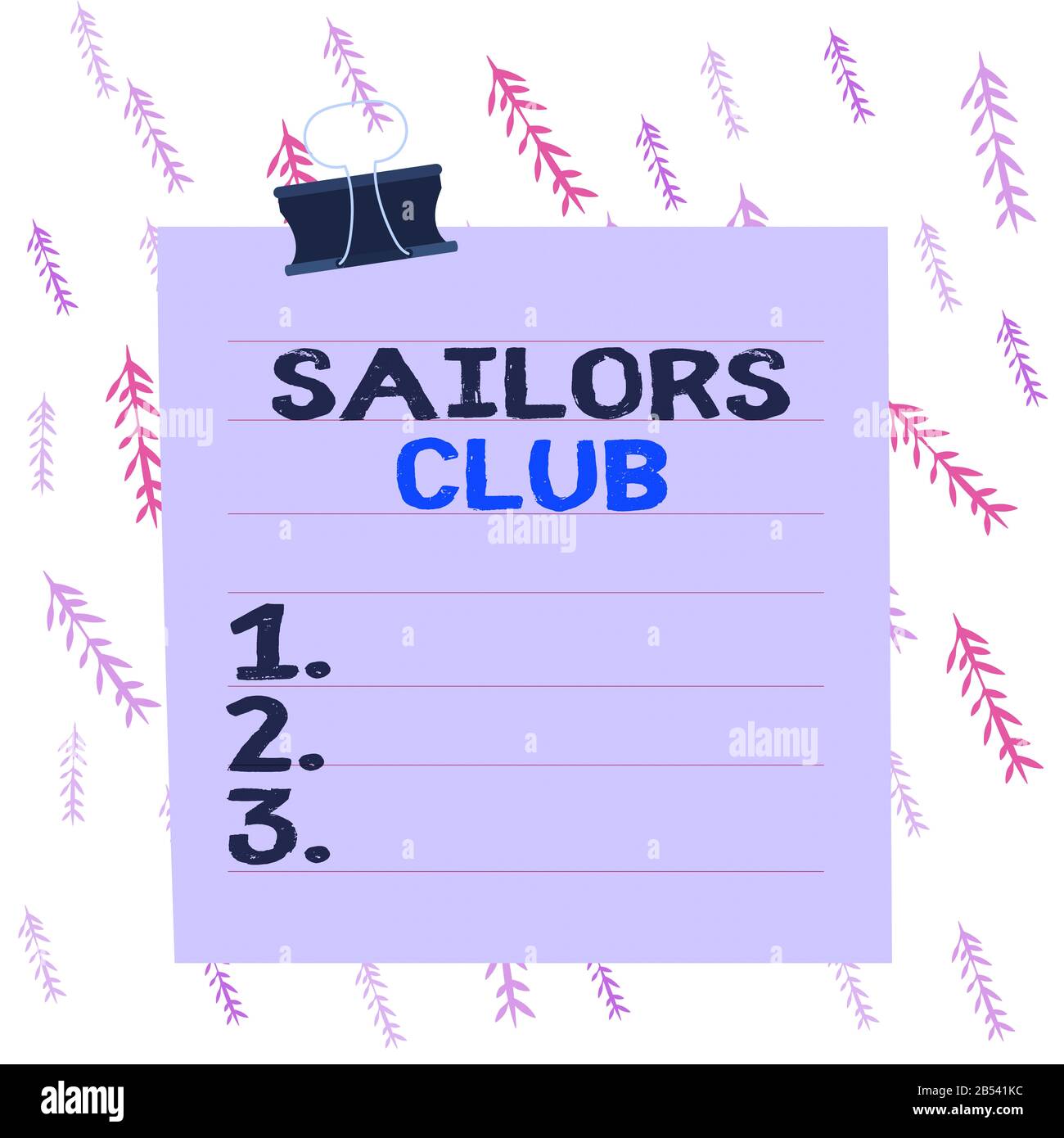 Scrittura a mano di testo Sailors Club. Foto concettuale un'organizzazione costituita da una dimostrazione che va a vela linee di carta raccoglitore clip cardbo Foto Stock
