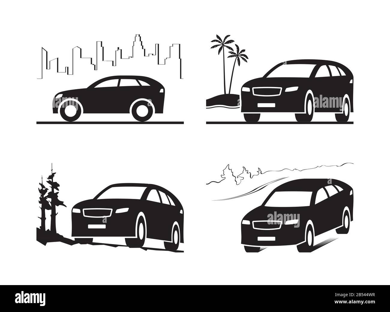 Sport veicolo utilitario in diversi paesaggi - illustrazione vettoriale Illustrazione Vettoriale