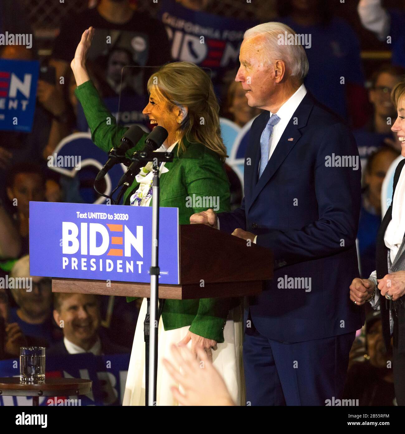 3 marzo 2020, LOS ANGELES, CA., USA - il Vice Presidente Joe Biden consegna il Super Tuesday Victory Speech Baldwin Hills Rec Center Foto Stock