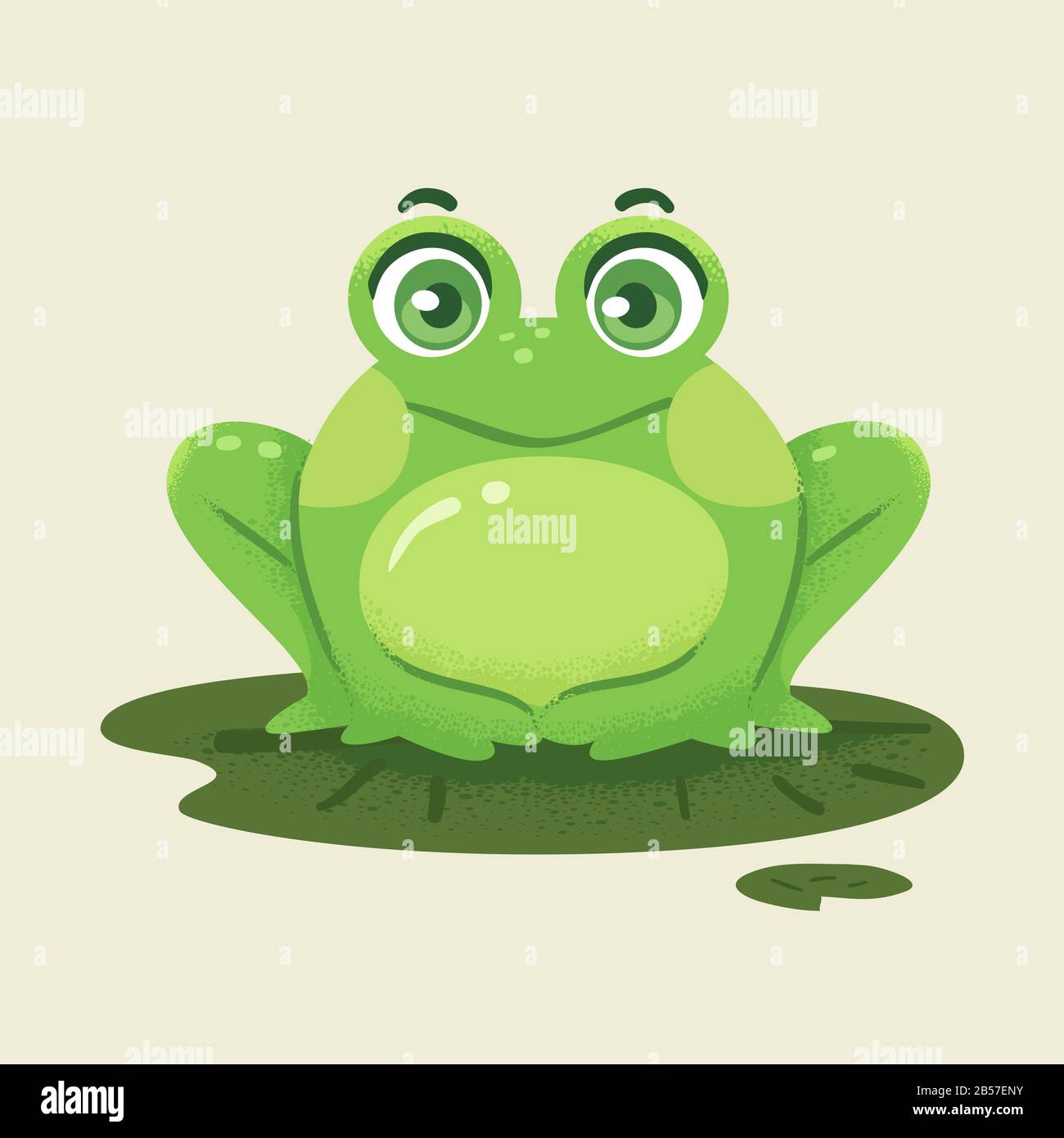 Illustrazione di una rana verde con Graziosi Occhi rotondi Che Guardano Dritto in avanti Seduto su un Lily Pad Foto Stock