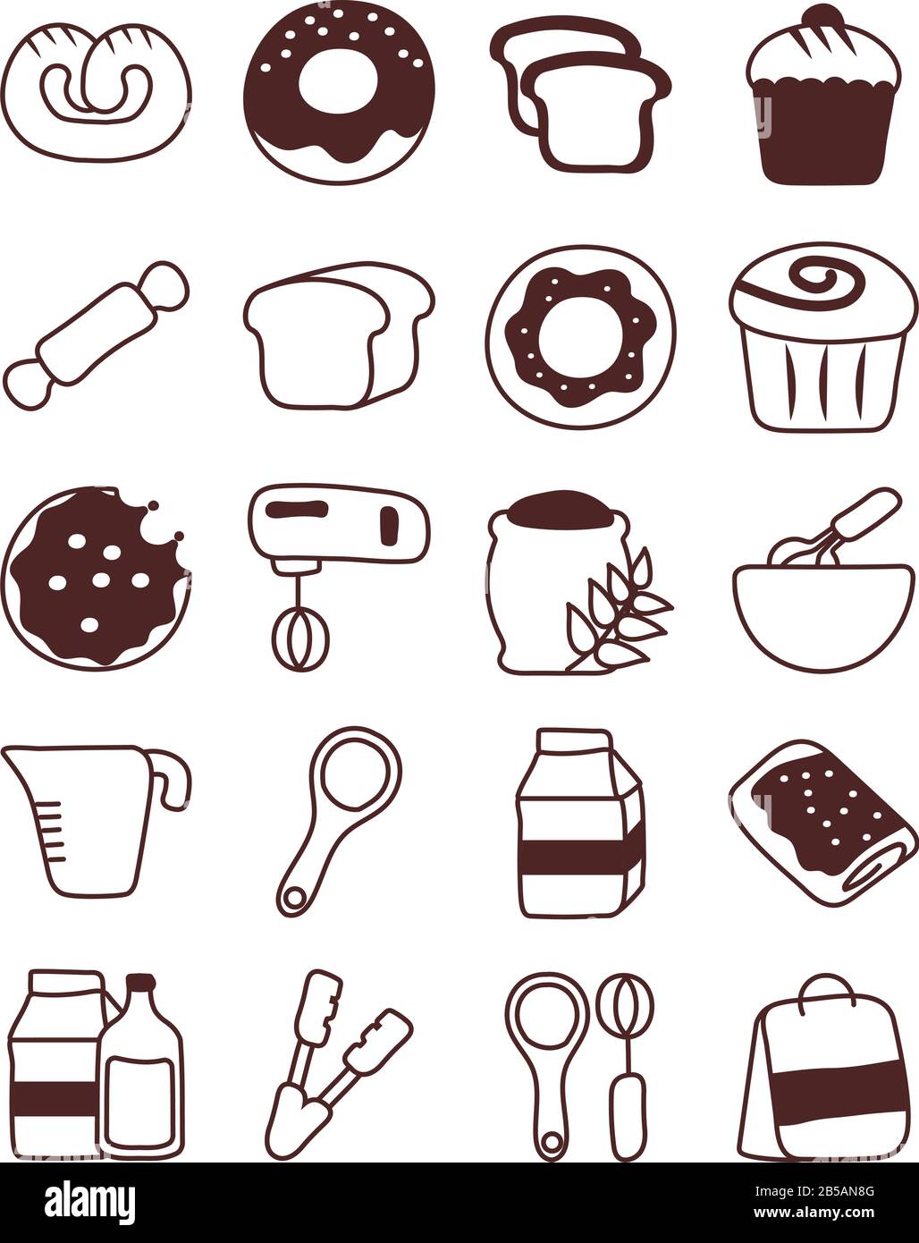 set di icone panetteria, stile linea icona disegno vettoriale Illustrazione Vettoriale