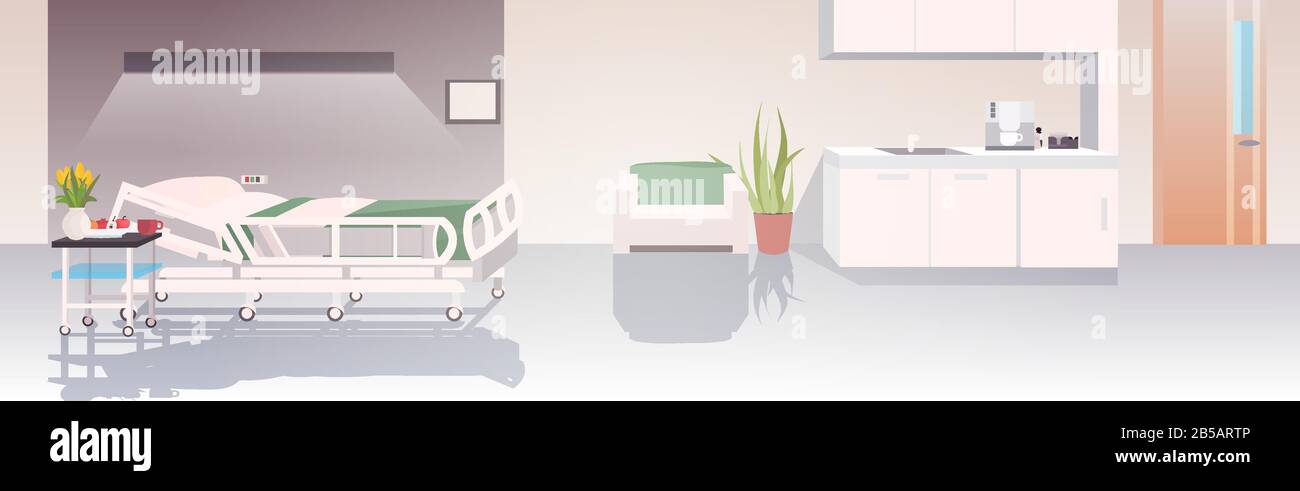 moderna clinica terapia intensiva sala vuota nessun ospedale reparto interno orizzontale vettore illustrazione Illustrazione Vettoriale