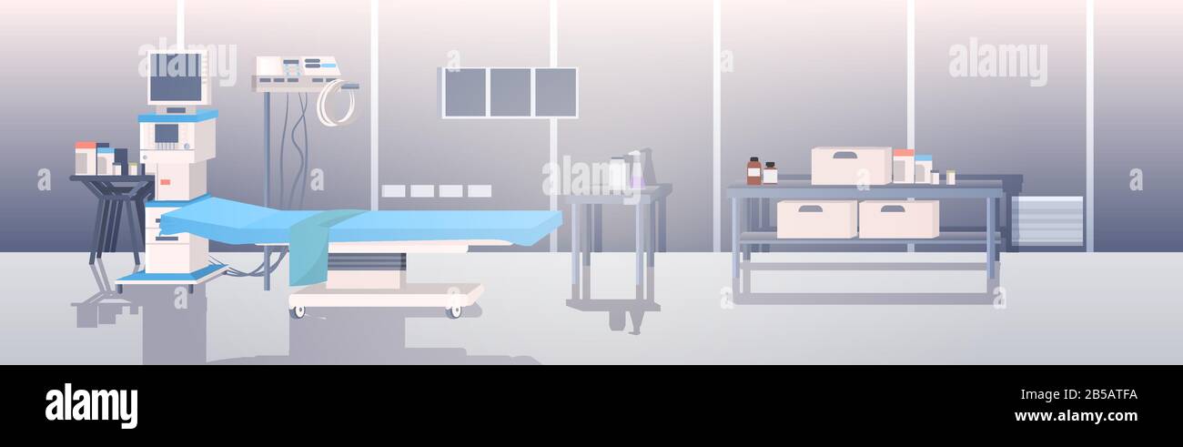 moderna clinica terapia intensiva sala vuota nessun ospedale reparto interno orizzontale vettore illustrazione Illustrazione Vettoriale