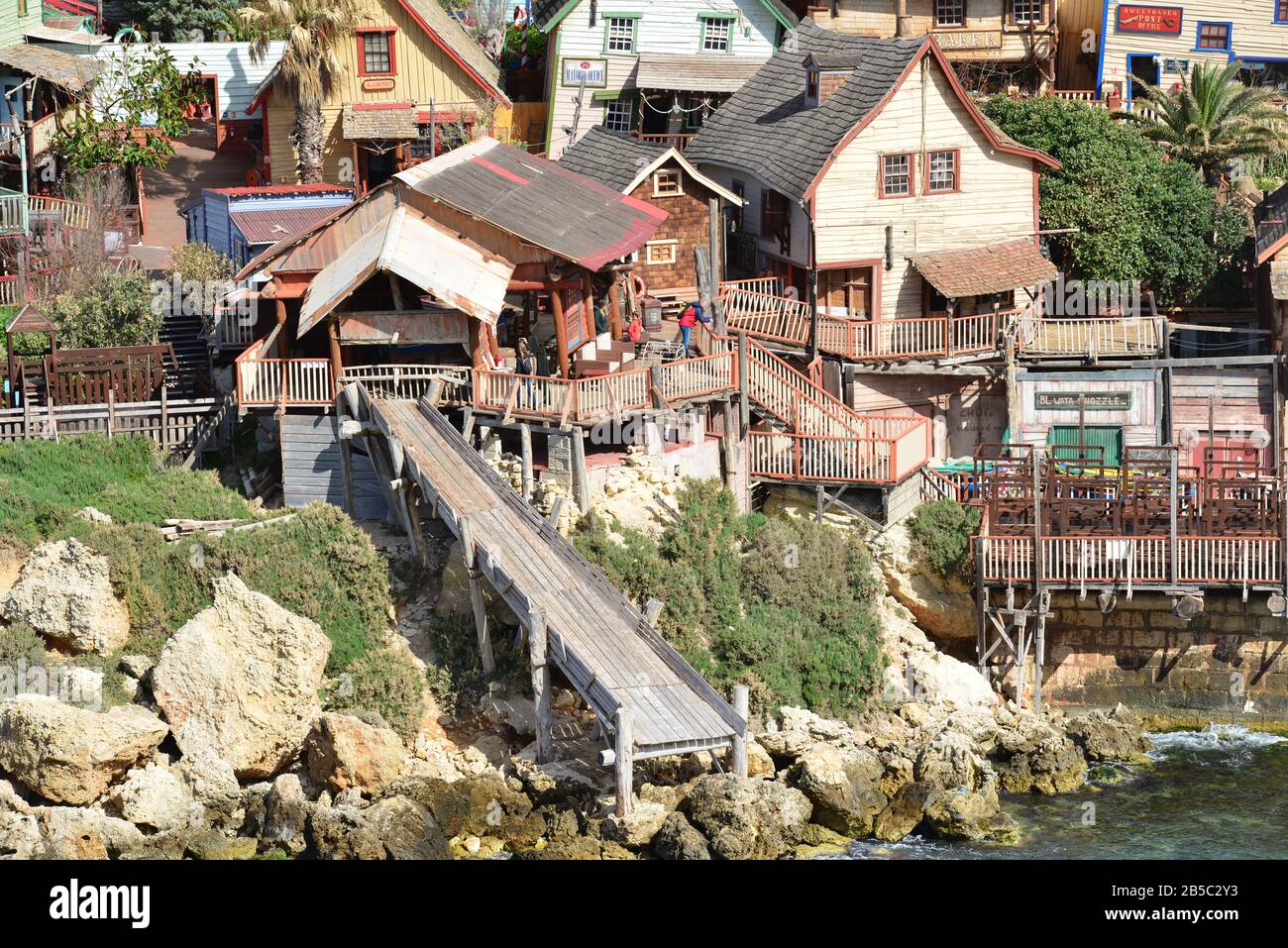 Il set di film Popeye a Malta Foto Stock