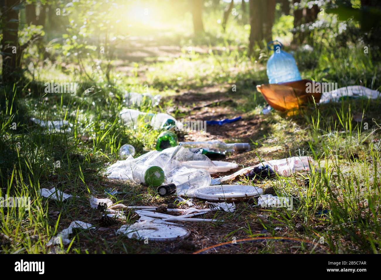 Pila di garage su erba verde nella natura dei problemi dell'ambiente. Protezione della natura Foto Stock