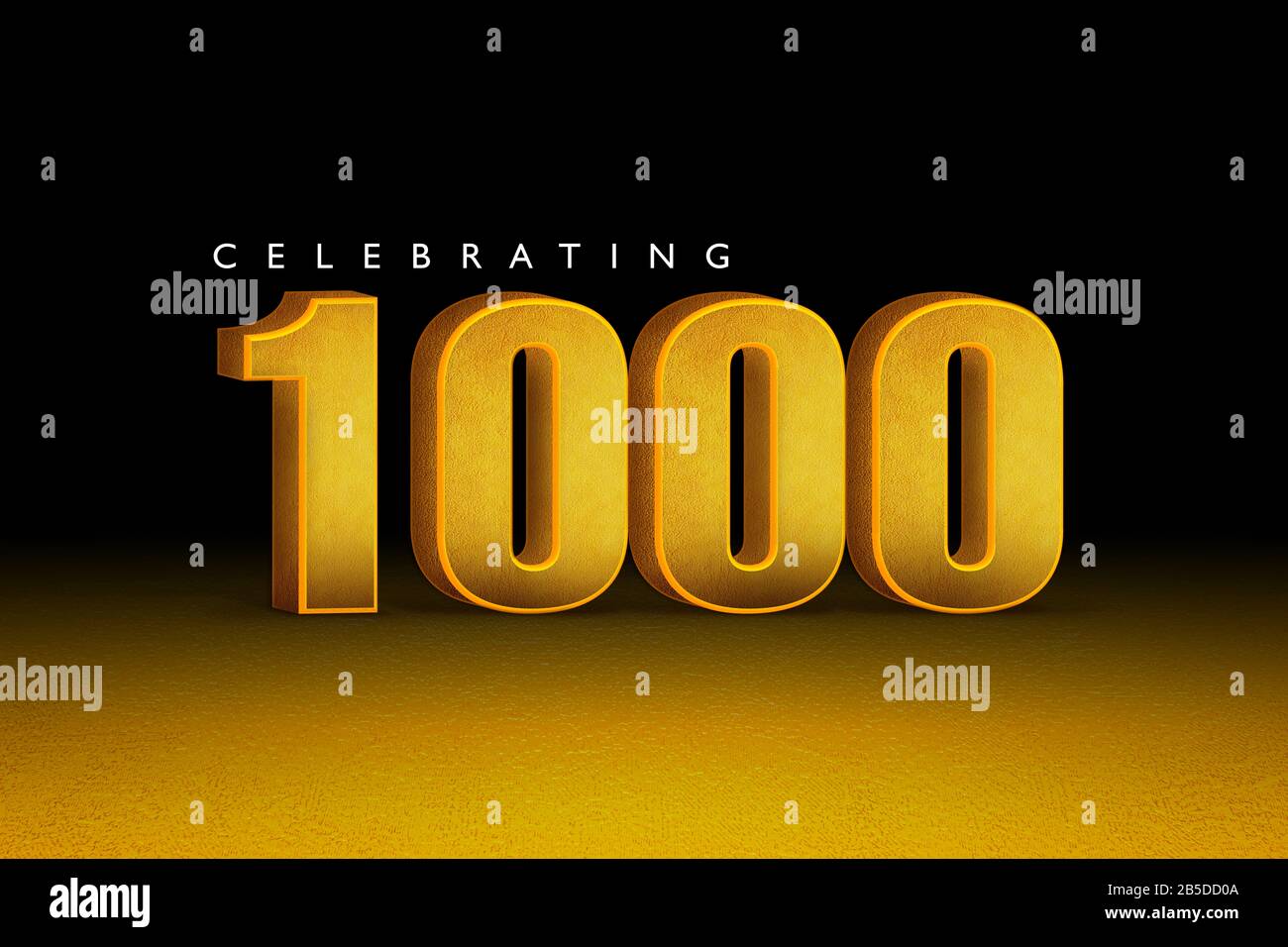 Rendering 3D per celebrare 1000 banner. Grazie follower scheda di congratulazioni. Illustrazione 3D per i social media Foto Stock