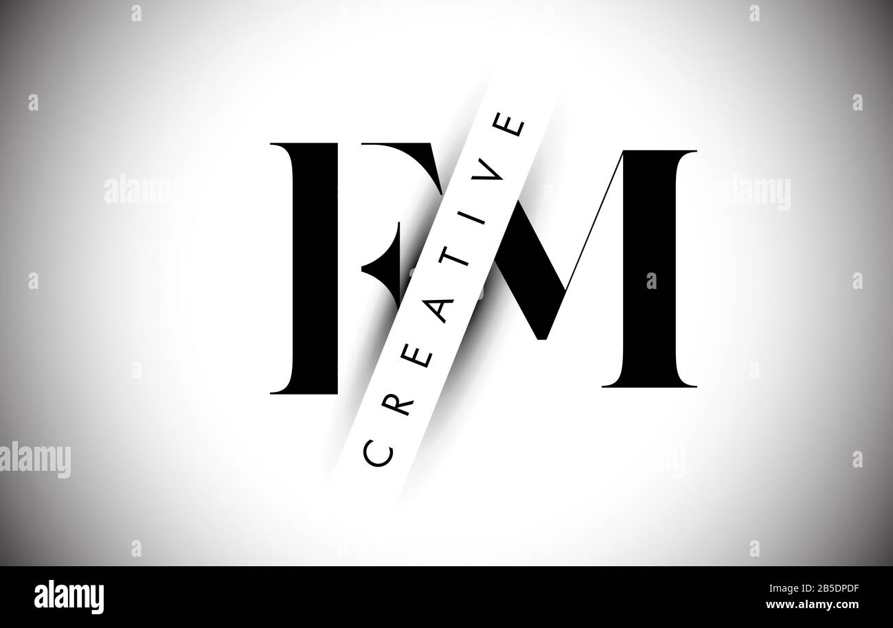 Logo FM F M Letter con Creative Shadow Cut e design di illustrazioni vettoriali di testo su più livelli. Illustrazione Vettoriale