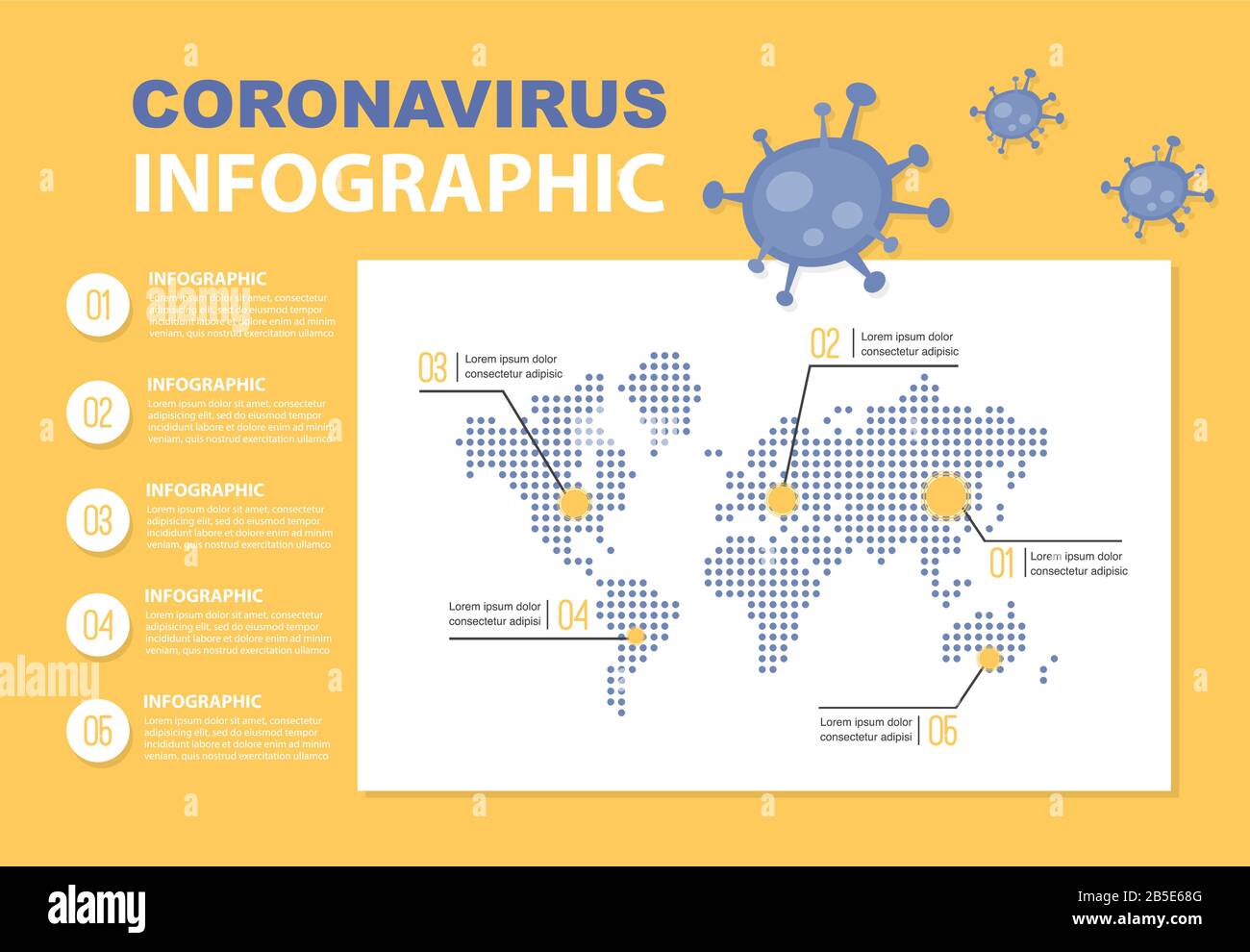 Infografiche Corona virus 2019-nCoV. Coronavirus respiratorio patogeno cinese. Influenza diffusione del mondo. Pericoloso virus della corona ncov cinese, avviso di rischio. Illustrazione Vettoriale