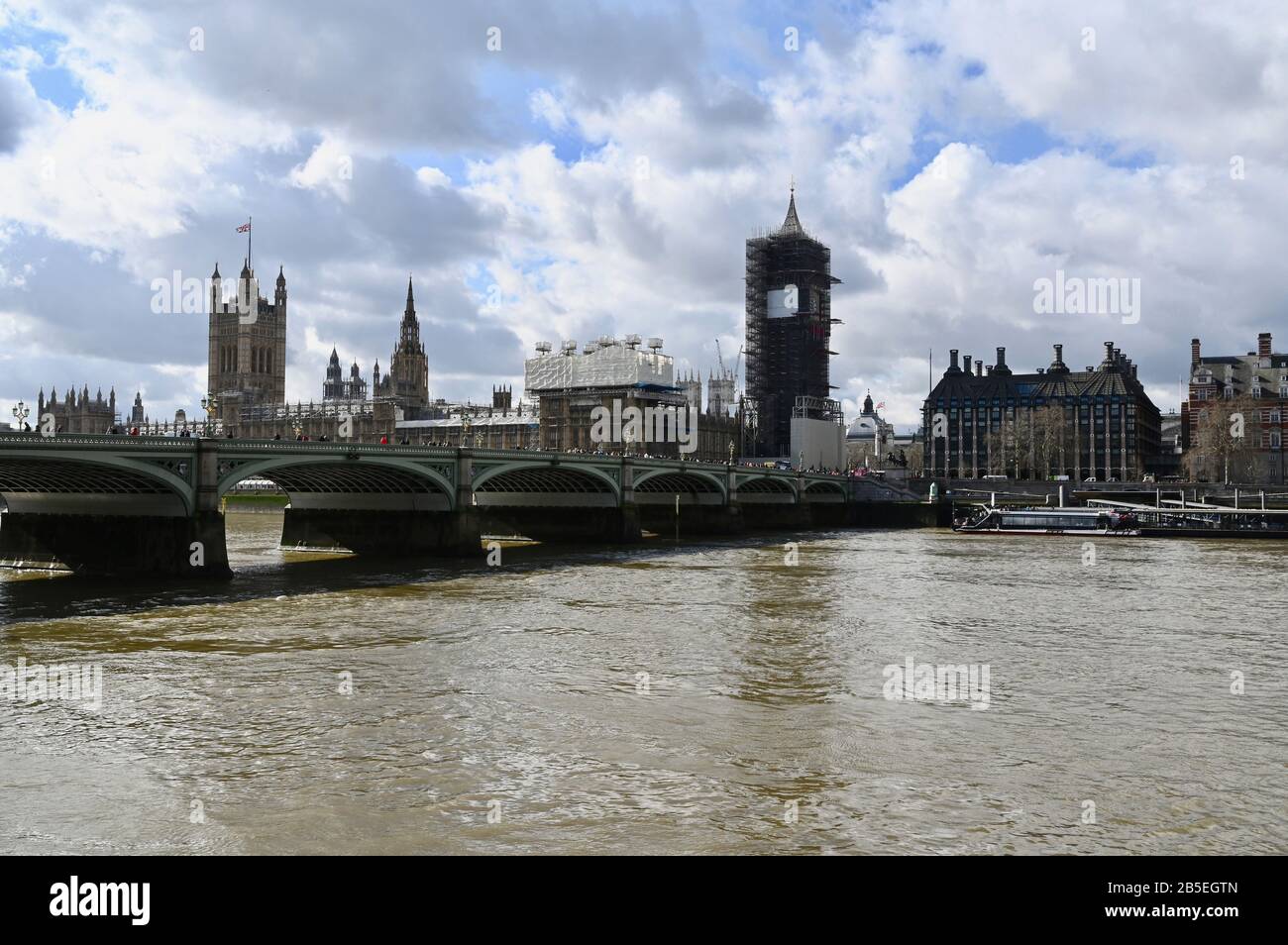 Le case del Parlamento sono in fase di ristrutturazione.Westminster, Londra. REGNO UNITO Foto Stock