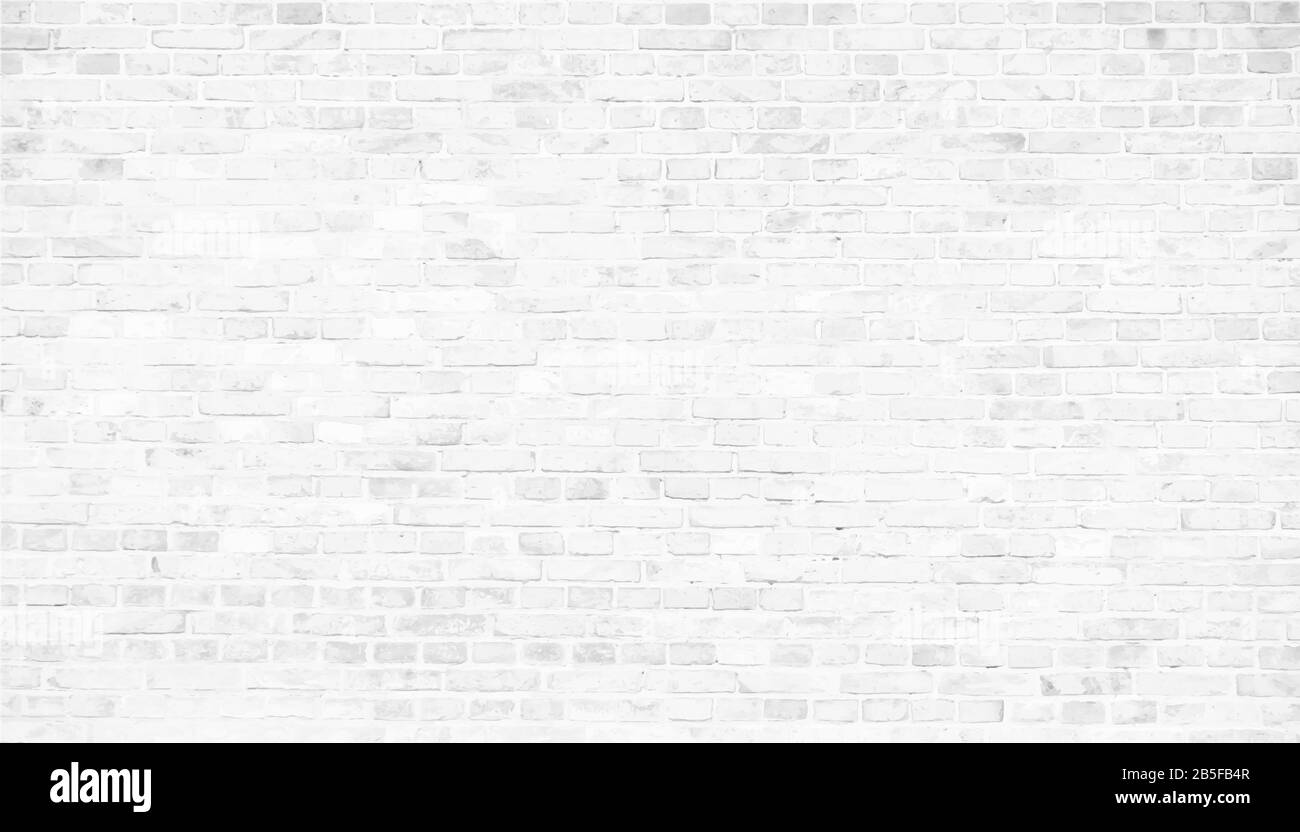Semplice parete in mattoni bianchi grungy con sfumature grigio chiaro motivo senza cuciture superficie texture sfondo in ampio panorama banner formato. Illustrazione del vettore. Illustrazione Vettoriale