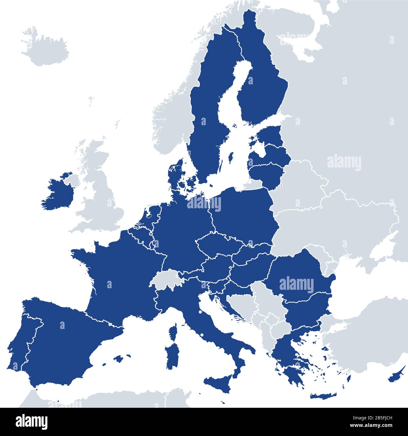 gli stati membri dell’Unione europea dopo la Brexit, carta politica. I 27 stati membri dell'UE, dopo la partenza del Regno Unito nel 2020. Foto Stock