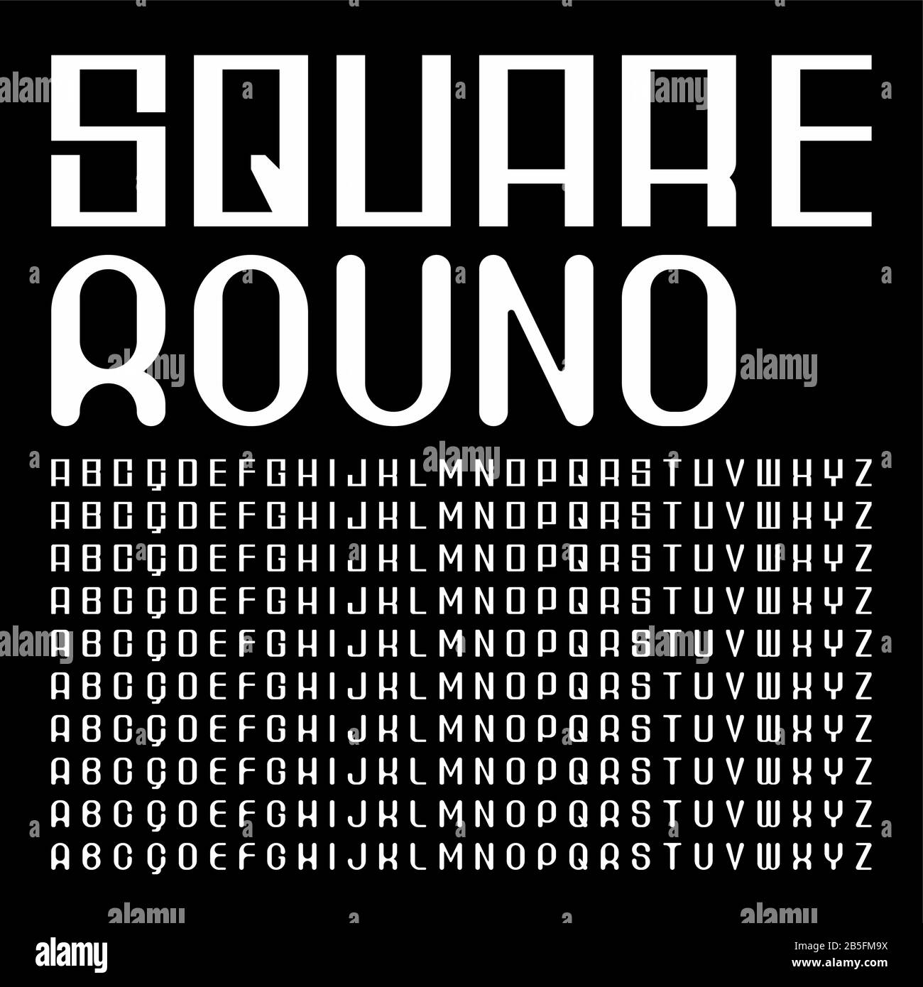 Dieci Livelli Da Quadrato A Angolo Arrotondato Standard Sans Serif Font (Tipo Vettore). Tipografia Maiuscola. Illustrazione Vettoriale