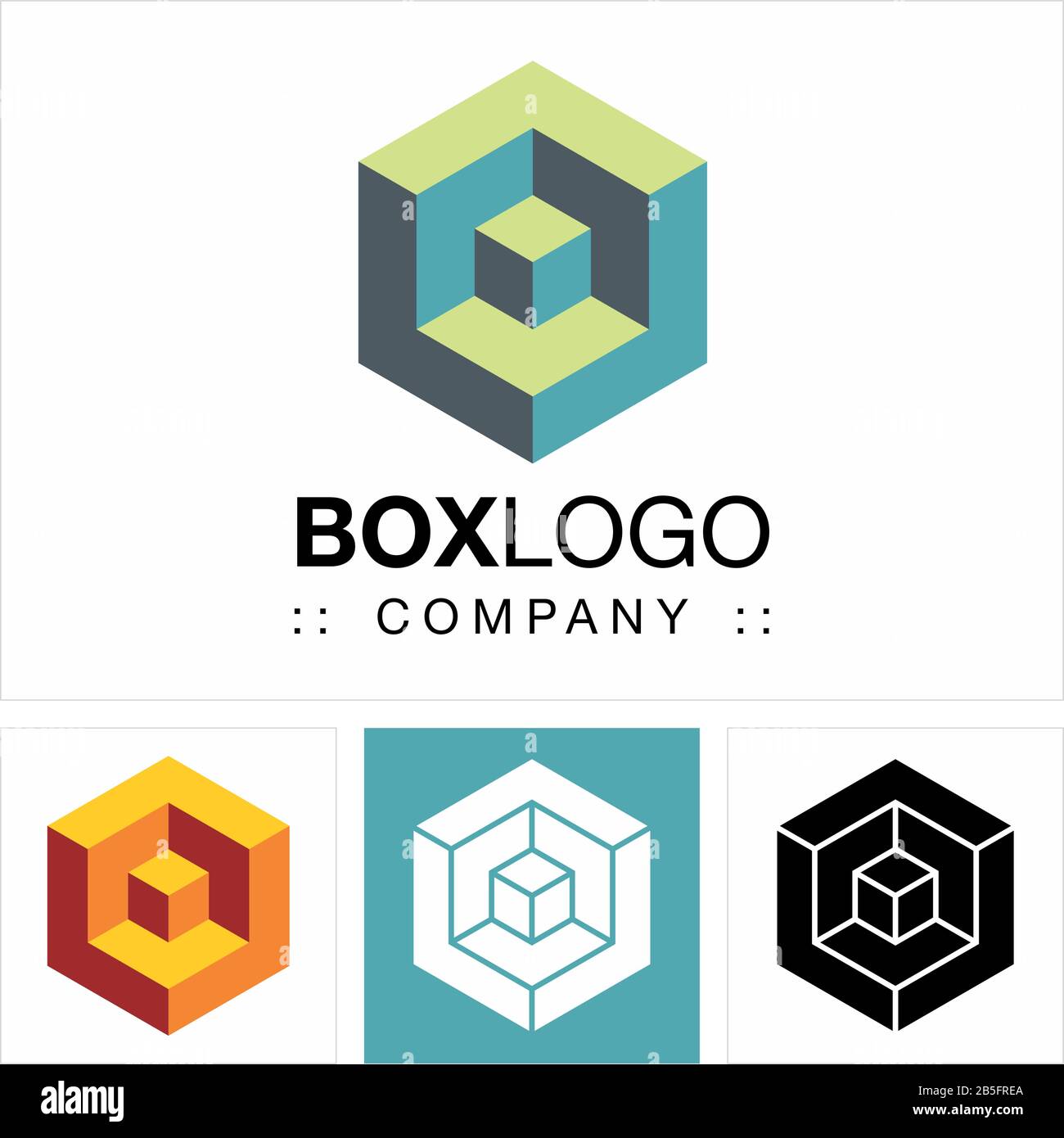 Logo (Logotipo) Della Società Di Simboli Vettoriali Cube (Box). Solido, Costruzione, Isometrico, Contenitore, Livelli, Trasparente, Illustrazione Icona Stile 3d. Elegante Mo Illustrazione Vettoriale
