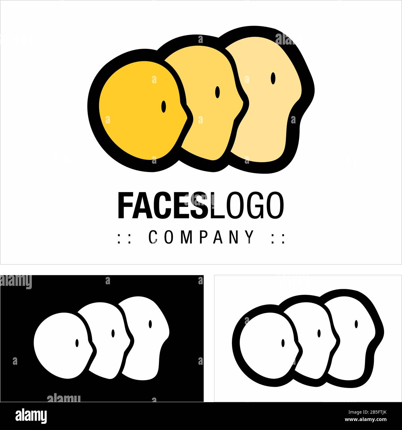 Logo (Logotipo) Di Vector Symbol Company Faces (Profilo). Persone, Persone, Testa, Crescita, Sviluppo, Maturità Icona Illustrazione. Elegante e Moderno. Illustrazione Vettoriale