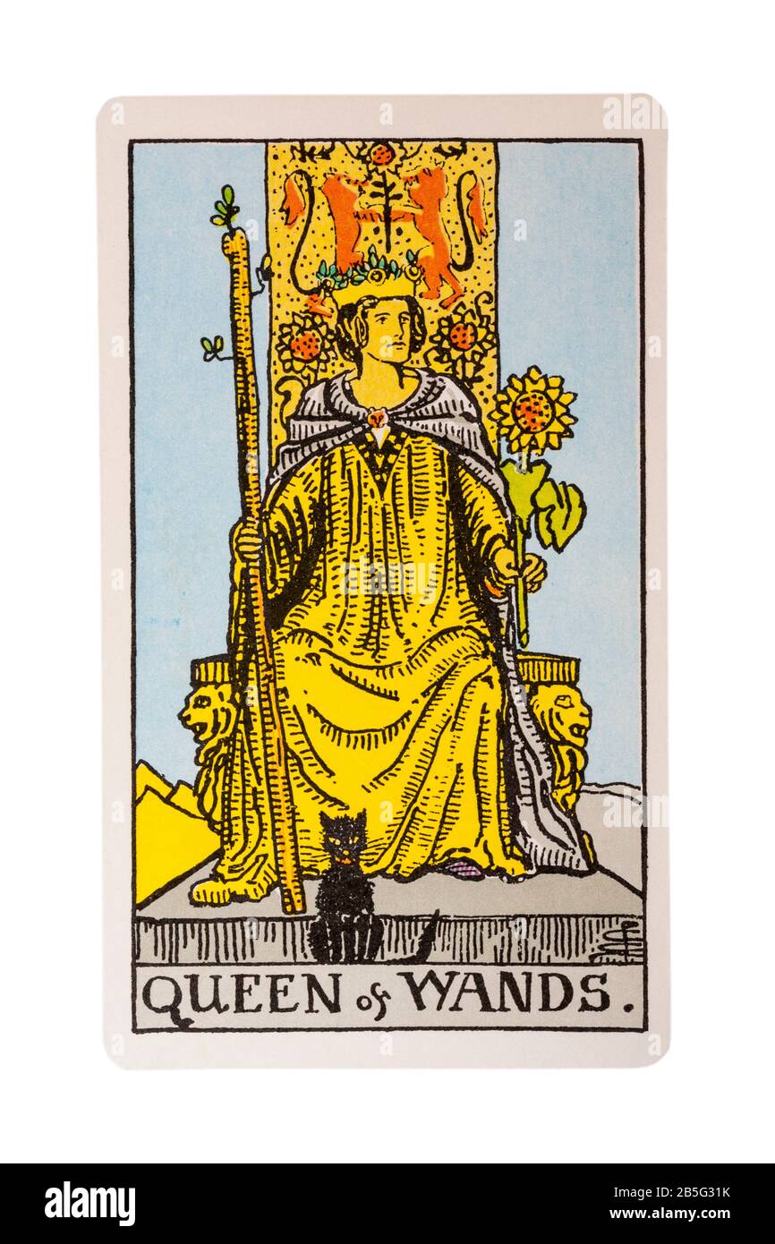 Carta della regina delle terre tarate delle Rider Tarot Cards disegnata da Pamela Colman Smith sotto la supervisione di Arthur Edward Waite isolata su bianco Foto Stock