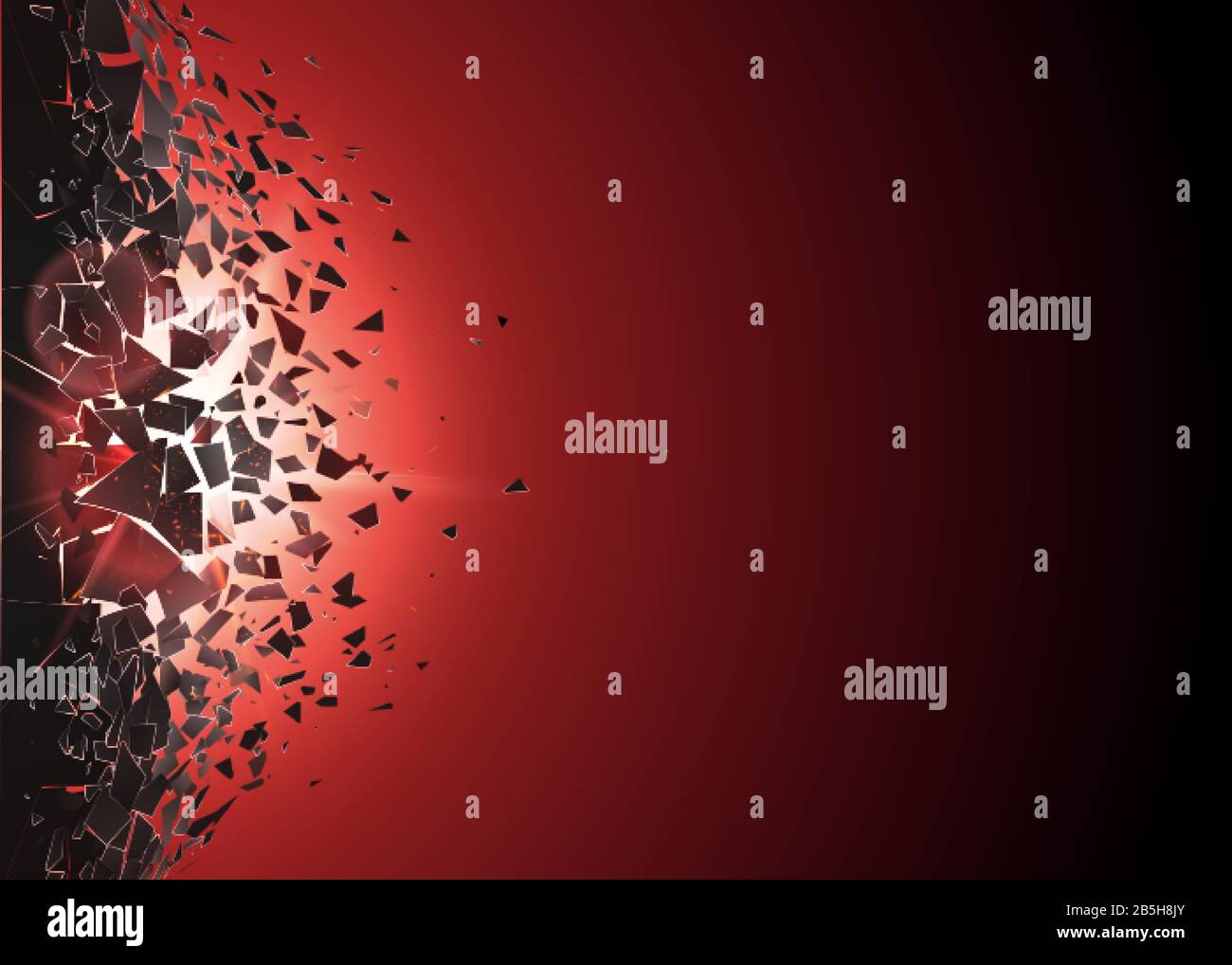 Nube astratta di pezzi e frammenti dopo l'esplosione. Effetto di distruzione e distruzione. Superficie di demolizione e flash. Illustrazione del vettore Illustrazione Vettoriale