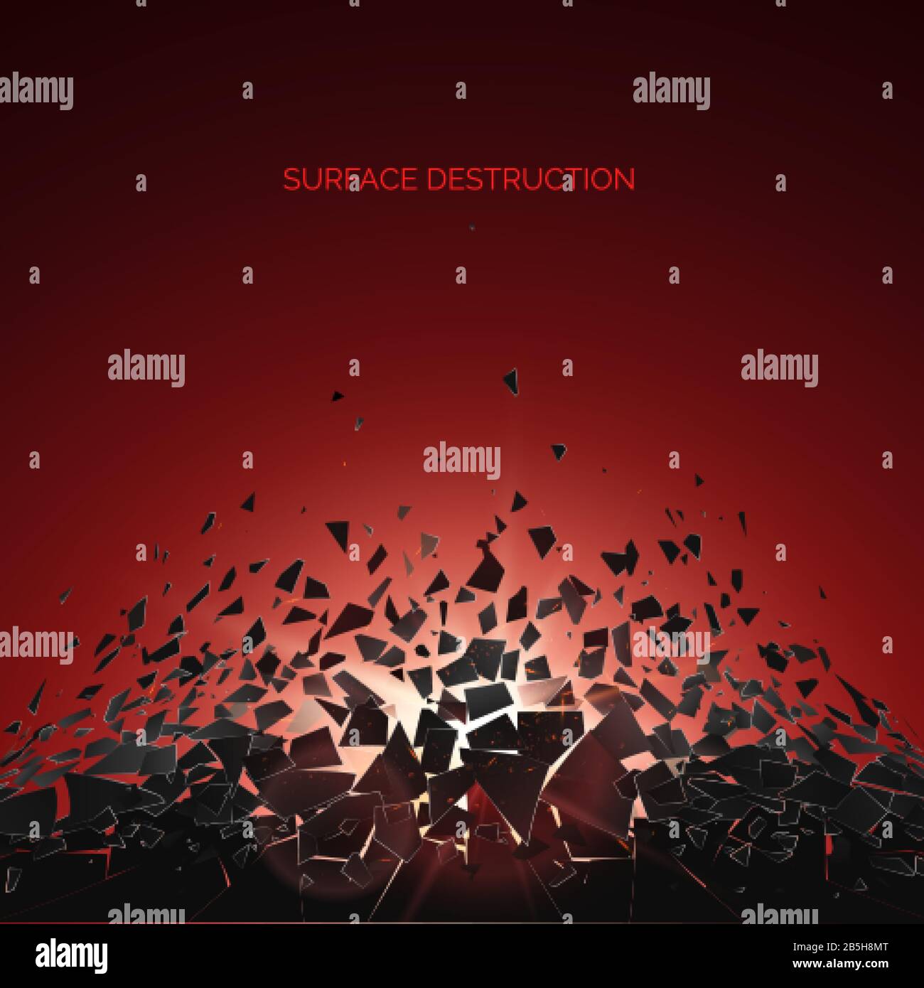 Nube astratta di pezzi e frammenti dopo l'esplosione. Effetto di distruzione e distruzione. Demolizione Di Superfici. Illustrazione del vettore Illustrazione Vettoriale