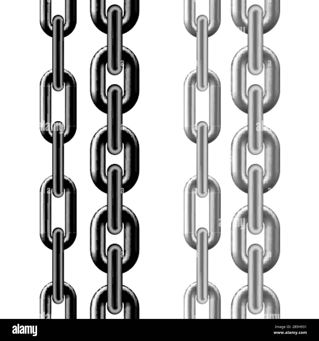 Modello di catena senza giunzioni. Struttura a catena metallica nera e argento. Illustrazione vettoriale isolata su sfondo bianco Illustrazione Vettoriale
